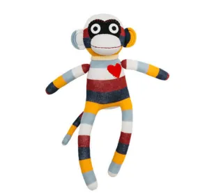 Cuddly toy sock monkey midi stripes burgundy/grey/orange