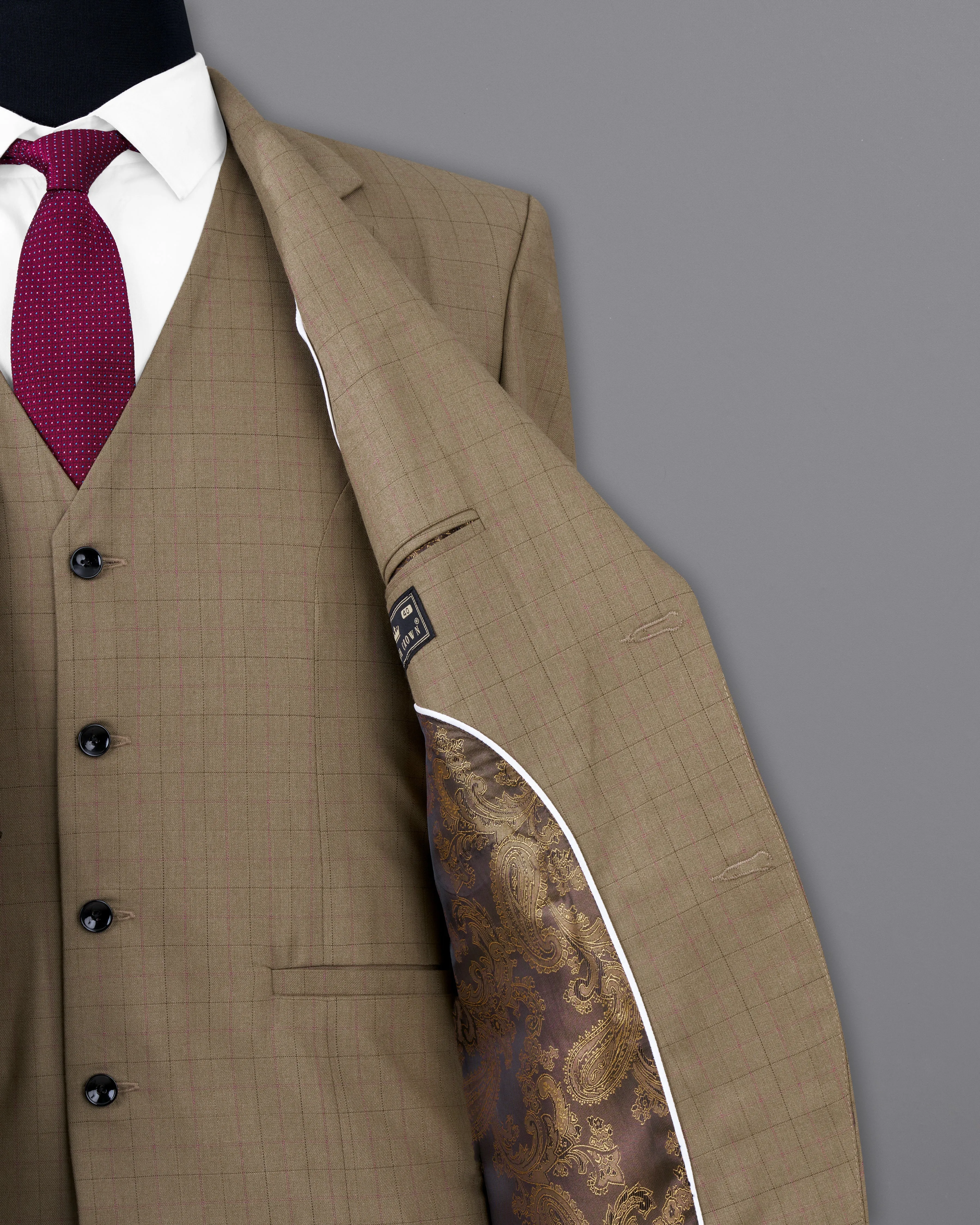 Dark Taupe Brown Plaid Single Breasted Blazer