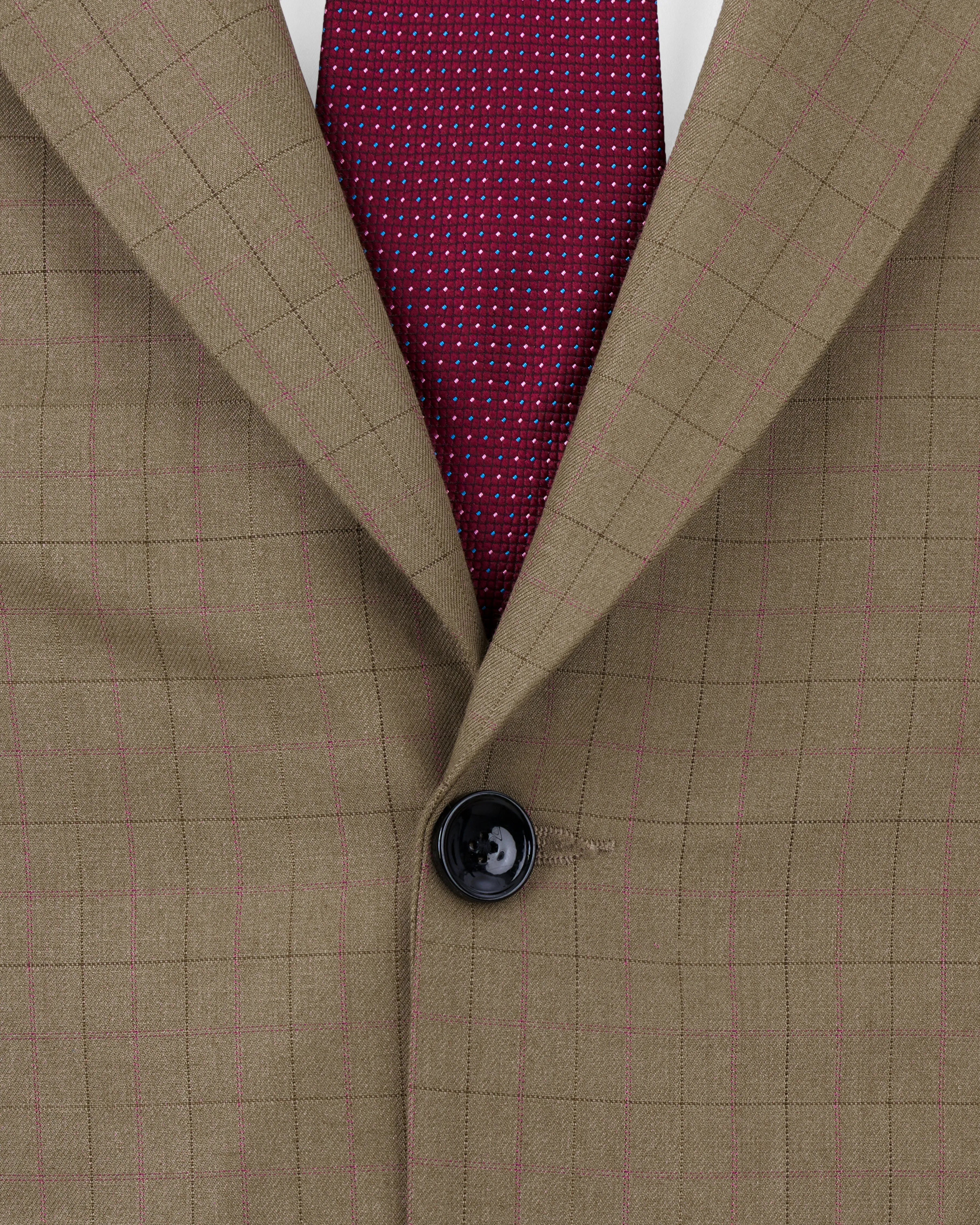 Dark Taupe Brown Plaid Single Breasted Blazer