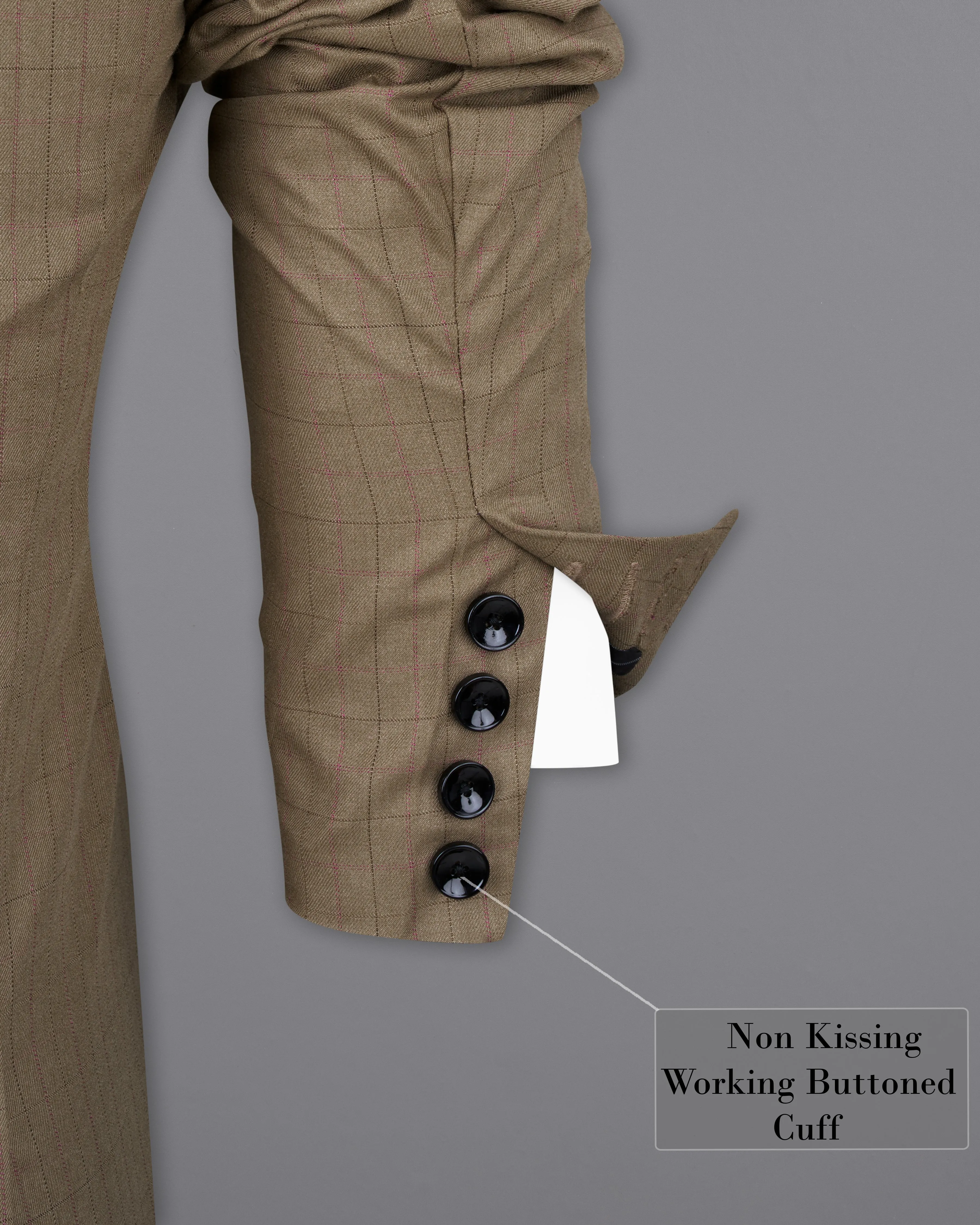 Dark Taupe Brown Plaid Single Breasted Blazer