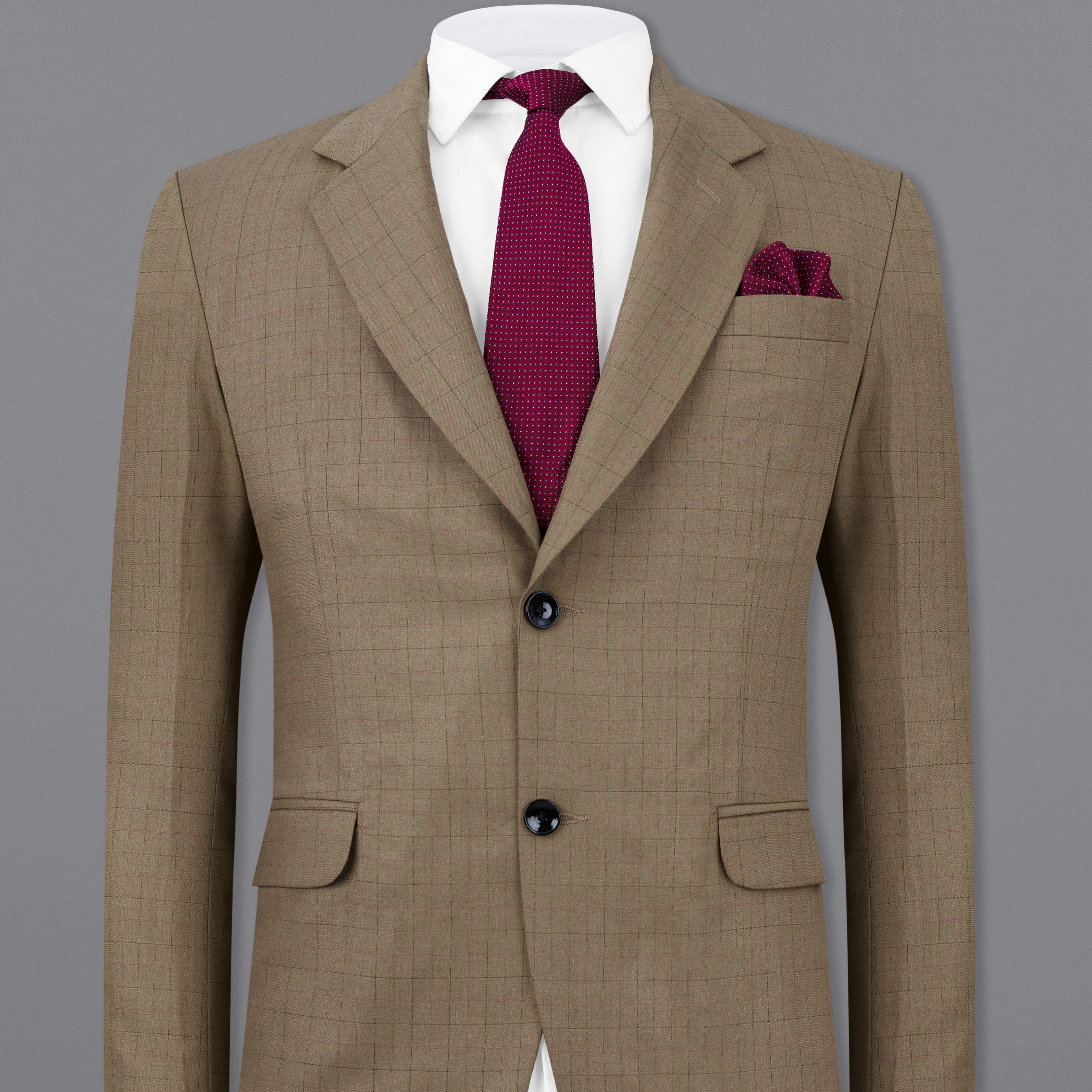 Dark Taupe Brown Plaid Single Breasted Blazer