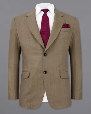 Dark Taupe Brown Plaid Single Breasted Blazer