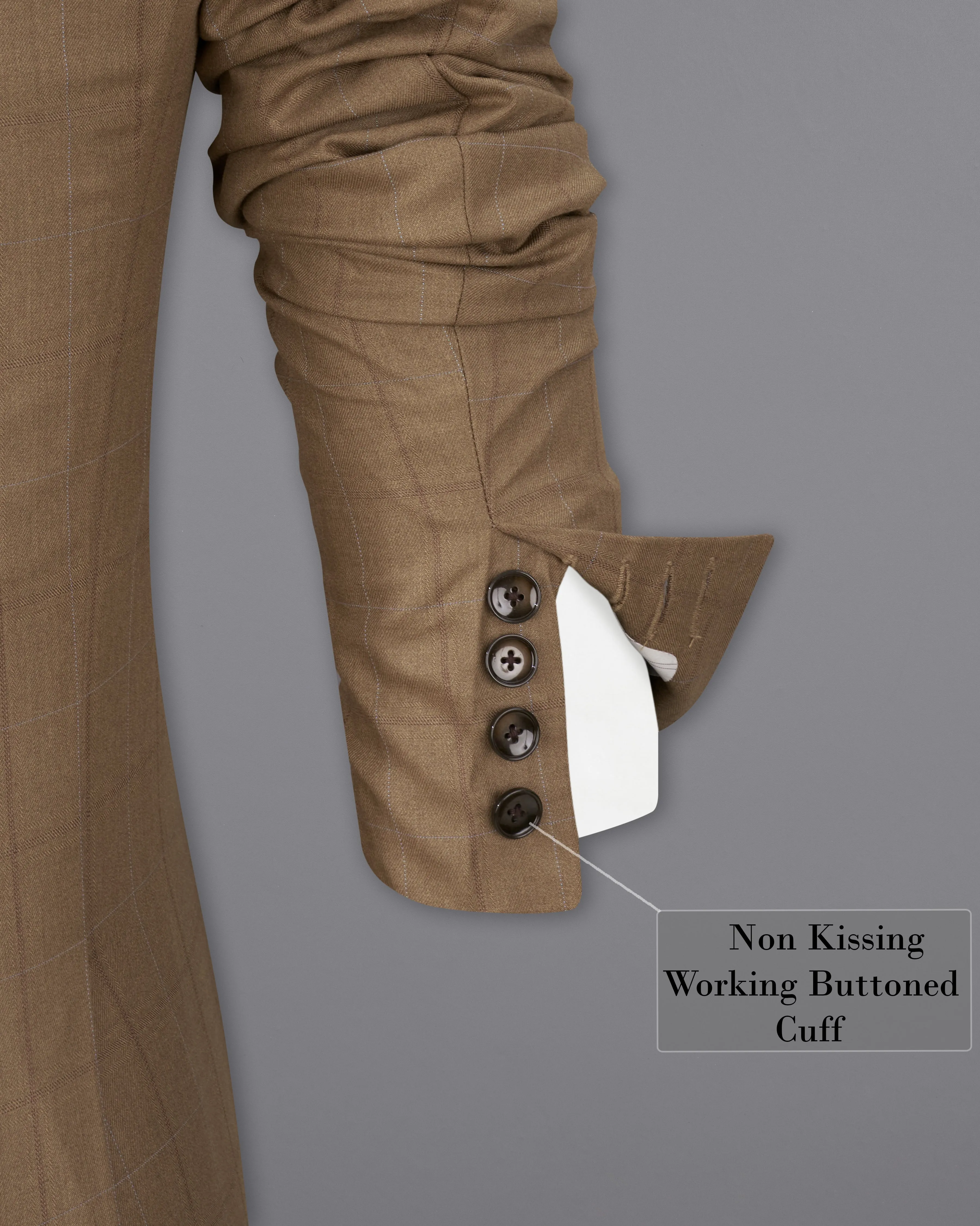 Dark Taupe Brown Windowpane Double Breasted Blazer