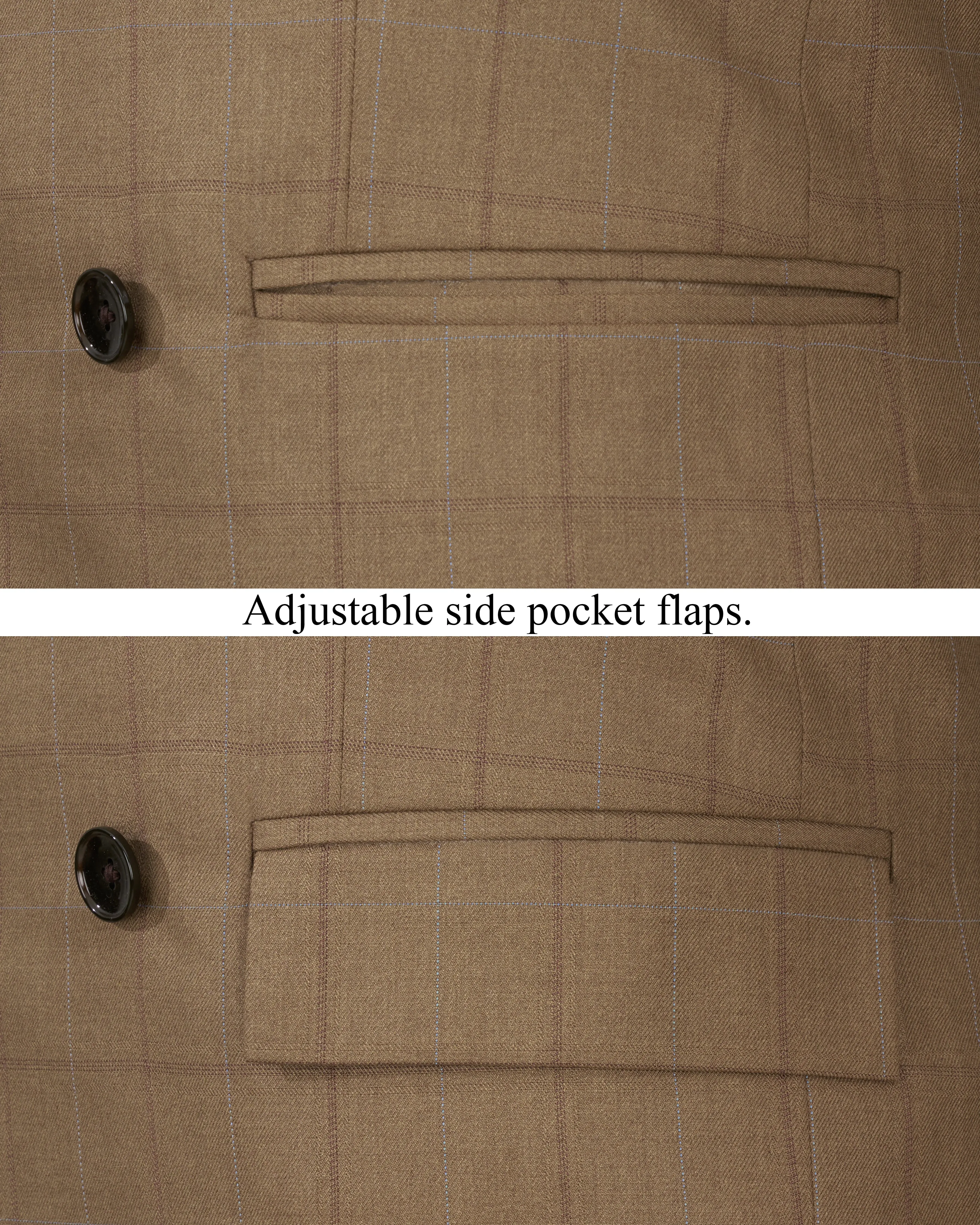 Dark Taupe Brown Windowpane Double Breasted Blazer