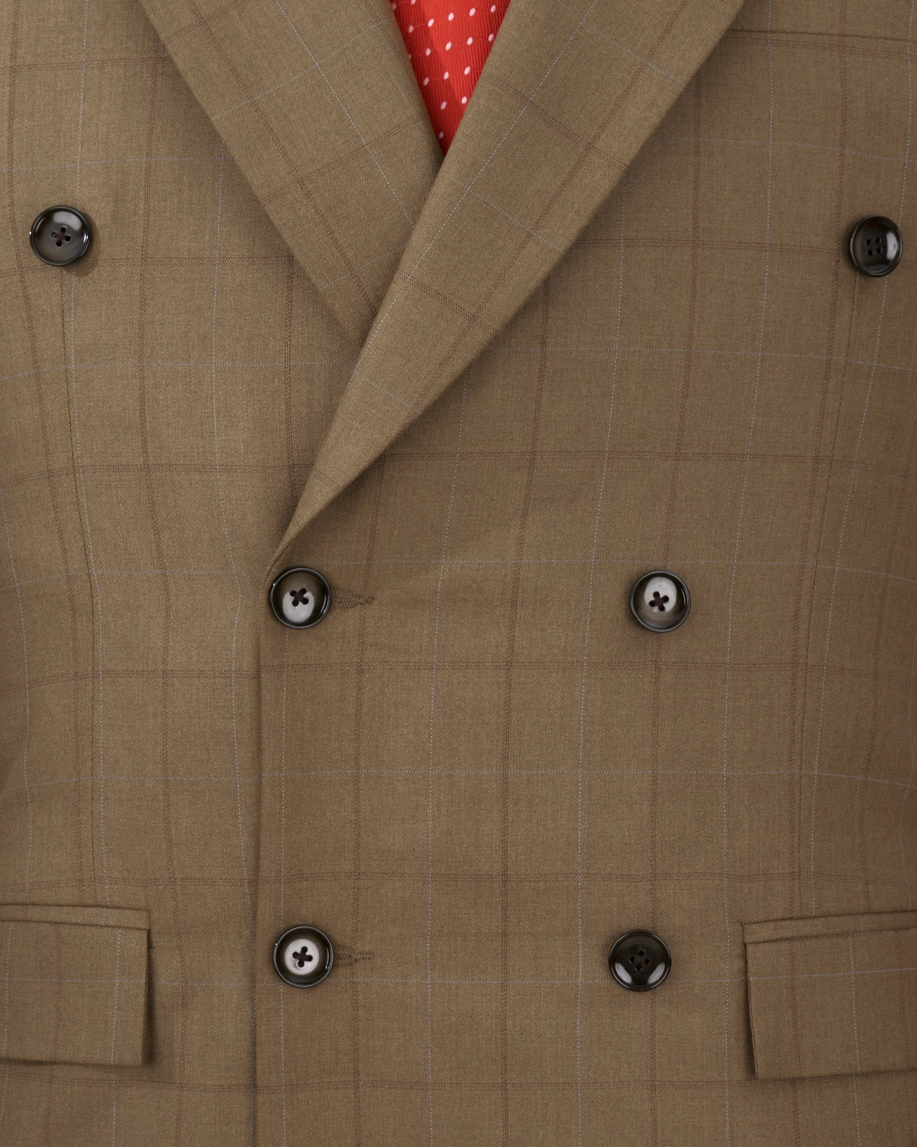 Dark Taupe Brown Windowpane Double Breasted Blazer