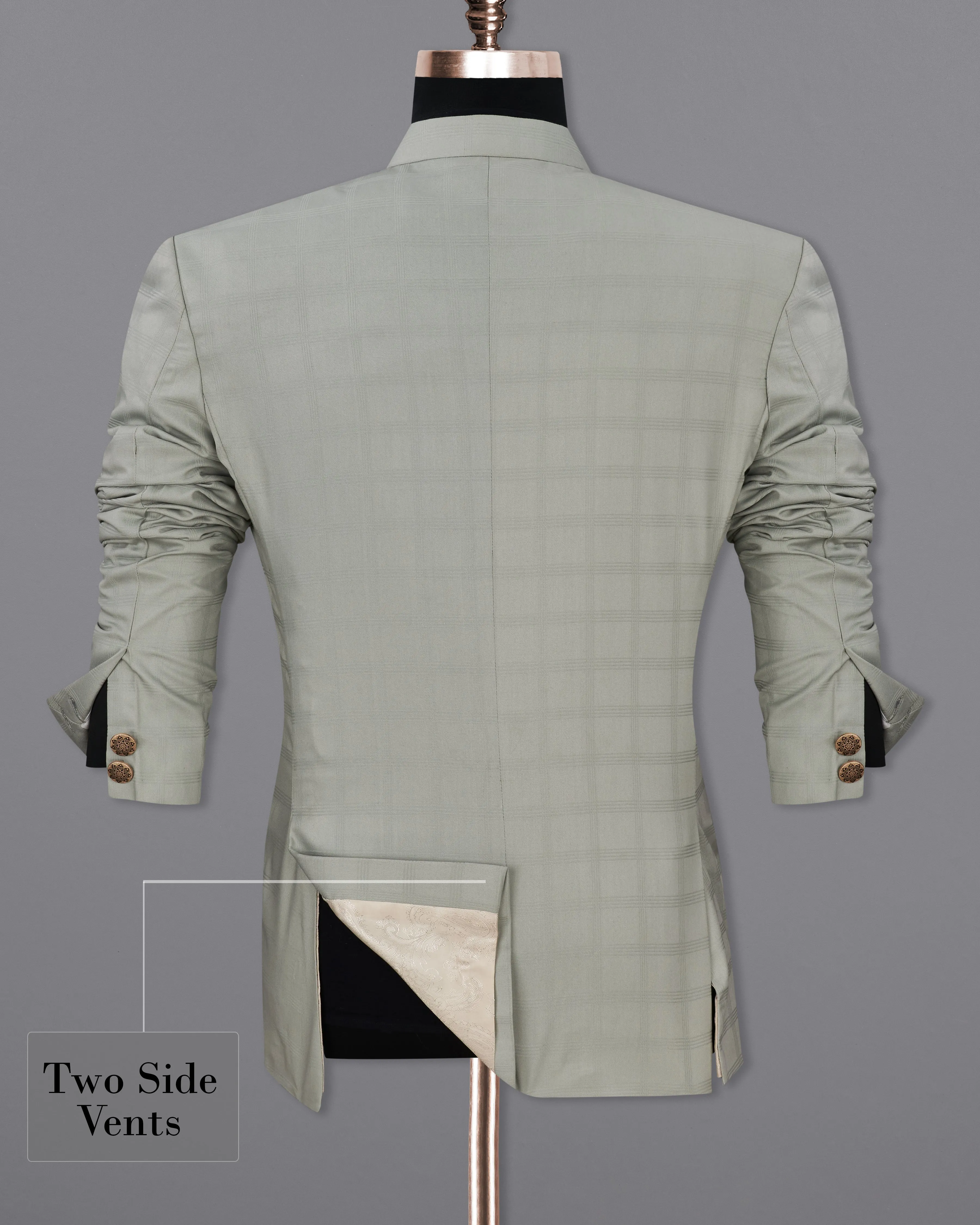 Dawn Gray Plaid Cross Buttoned Bandhgala Blazer