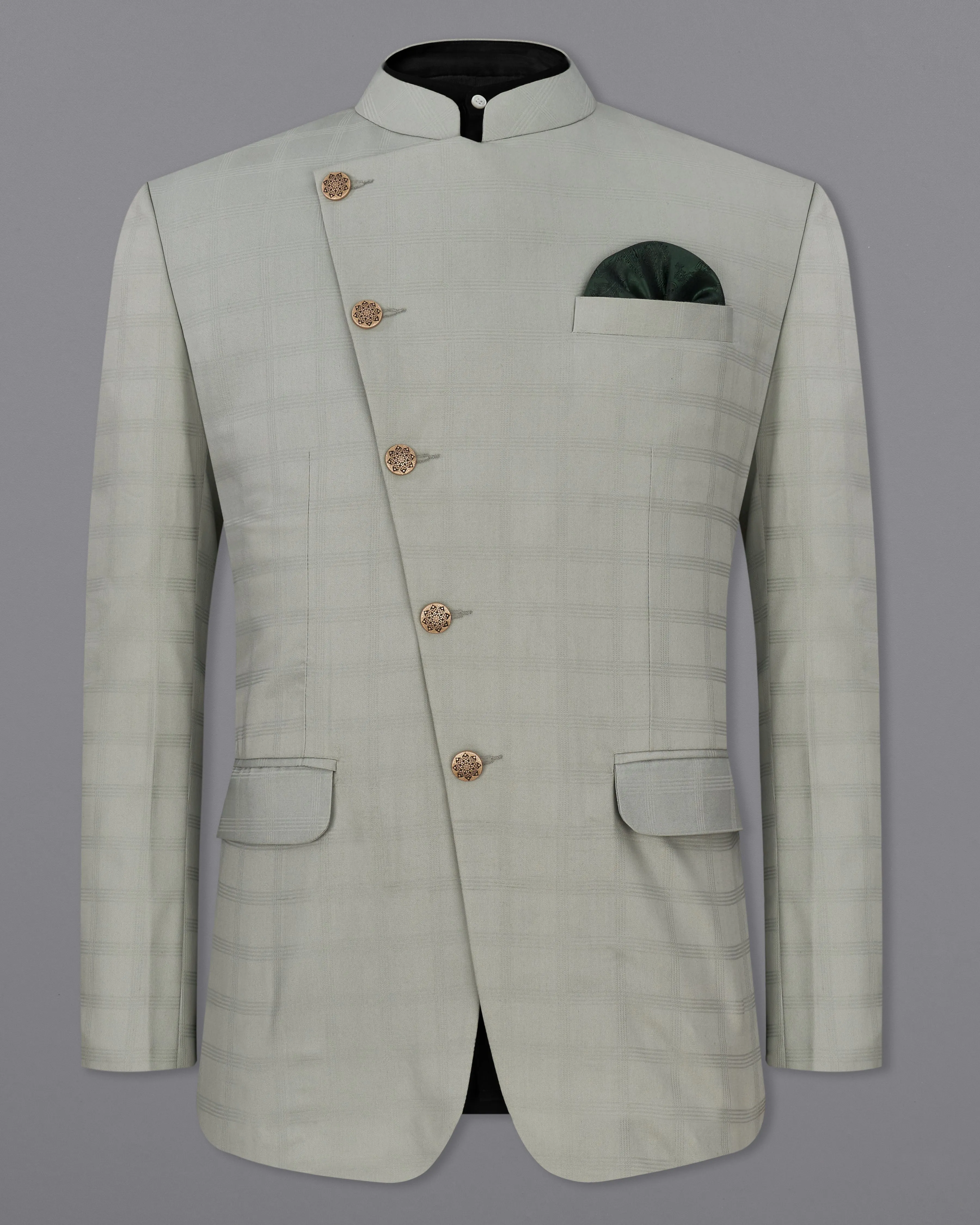 Dawn Gray Plaid Cross Buttoned Bandhgala Blazer