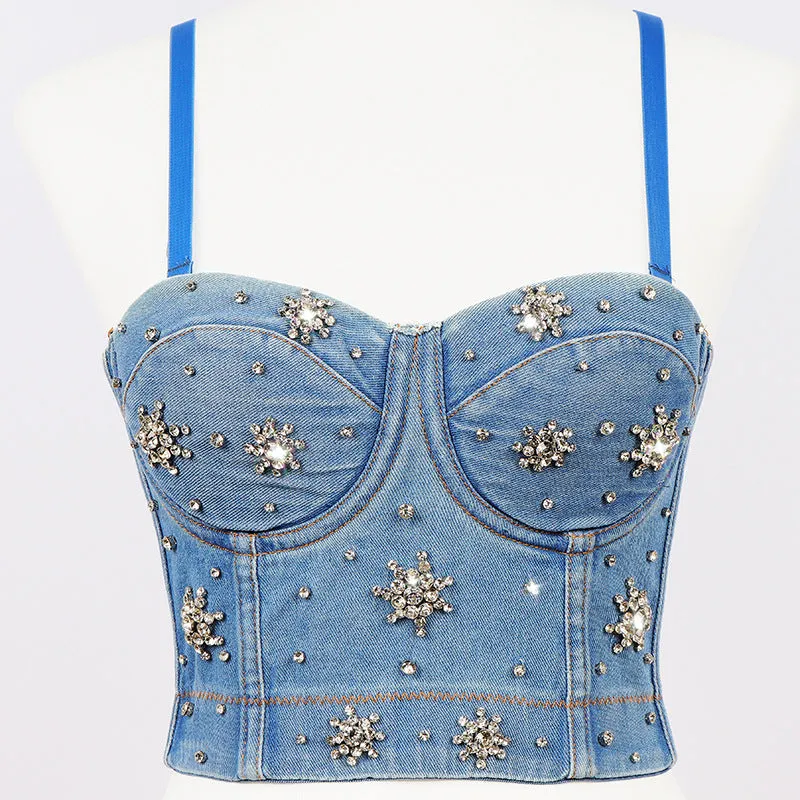 Denim Beauty Beaded Cropped Top