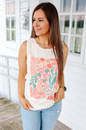 Desert Cactus Cowgirl Boot Tank - Ivory