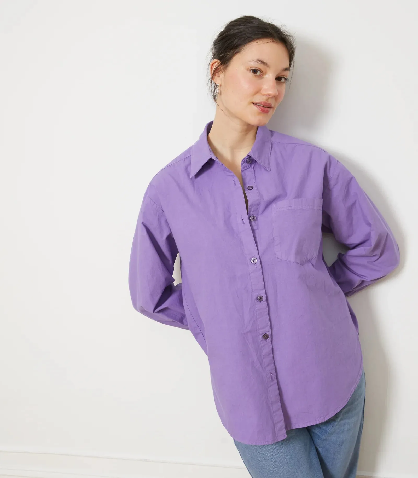 Diana Relaxed Button Up Shirt - Purple | Loup NYC