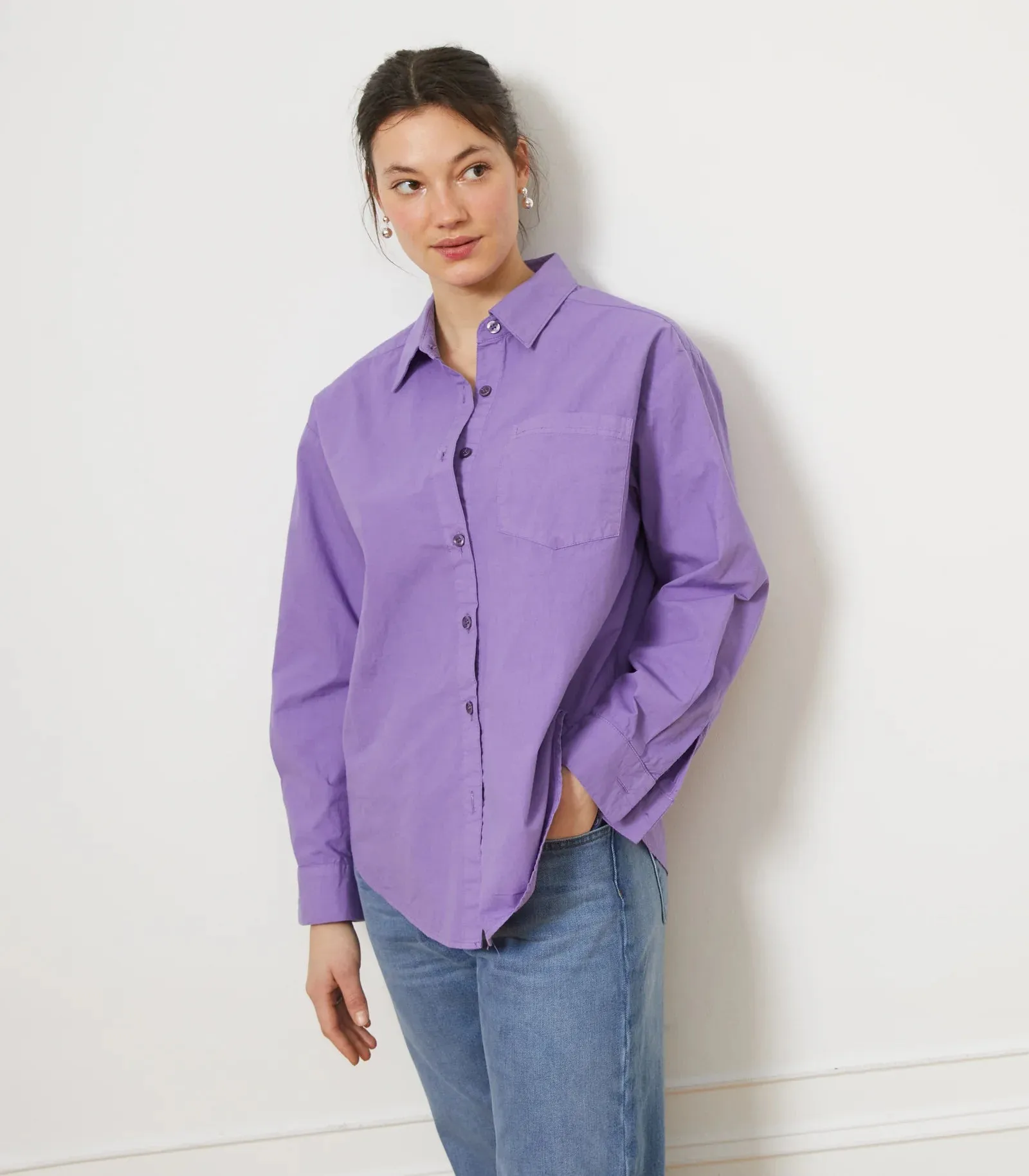 Diana Relaxed Button Up Shirt - Purple | Loup NYC