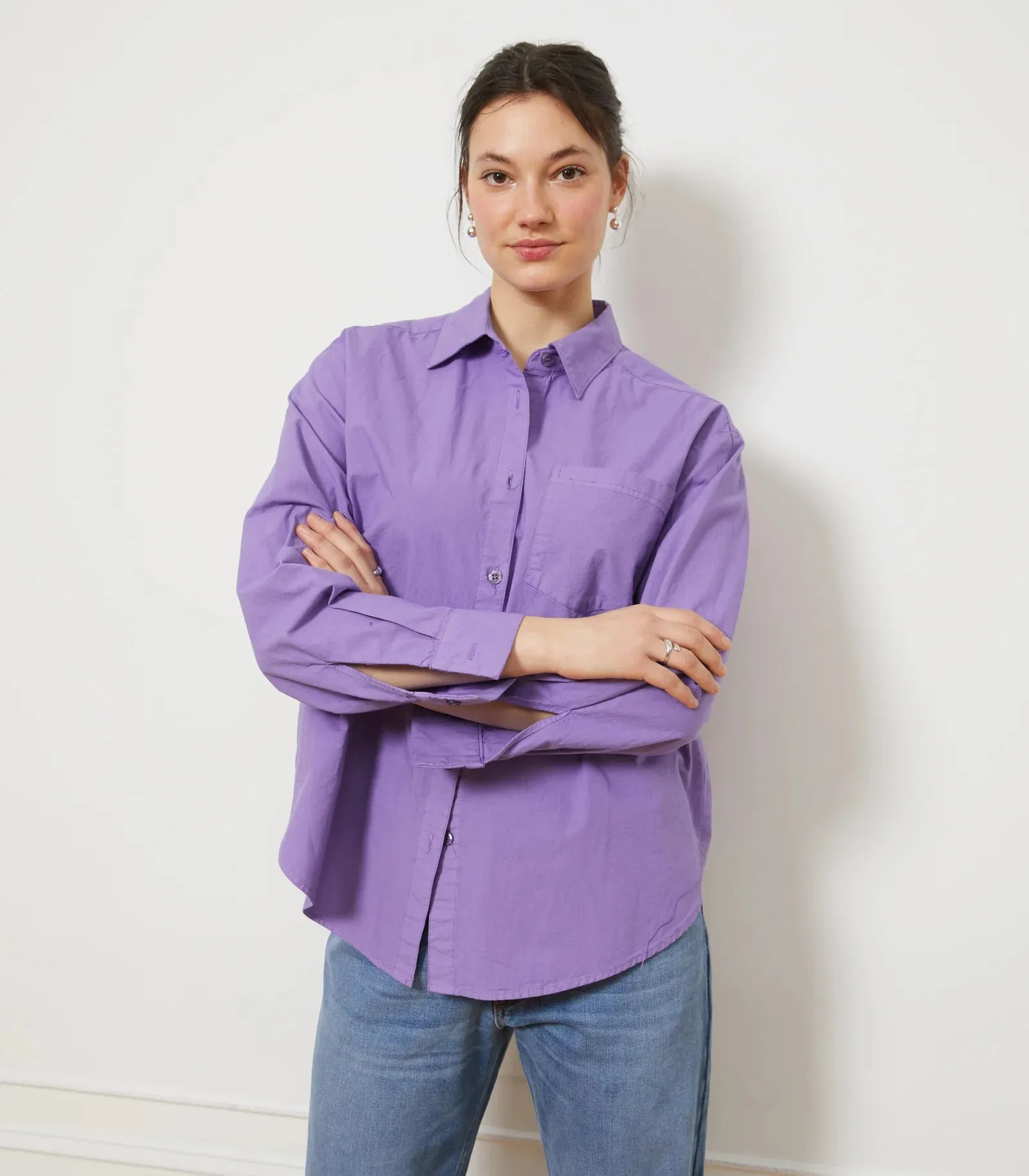 Diana Relaxed Button Up Shirt - Purple | Loup NYC