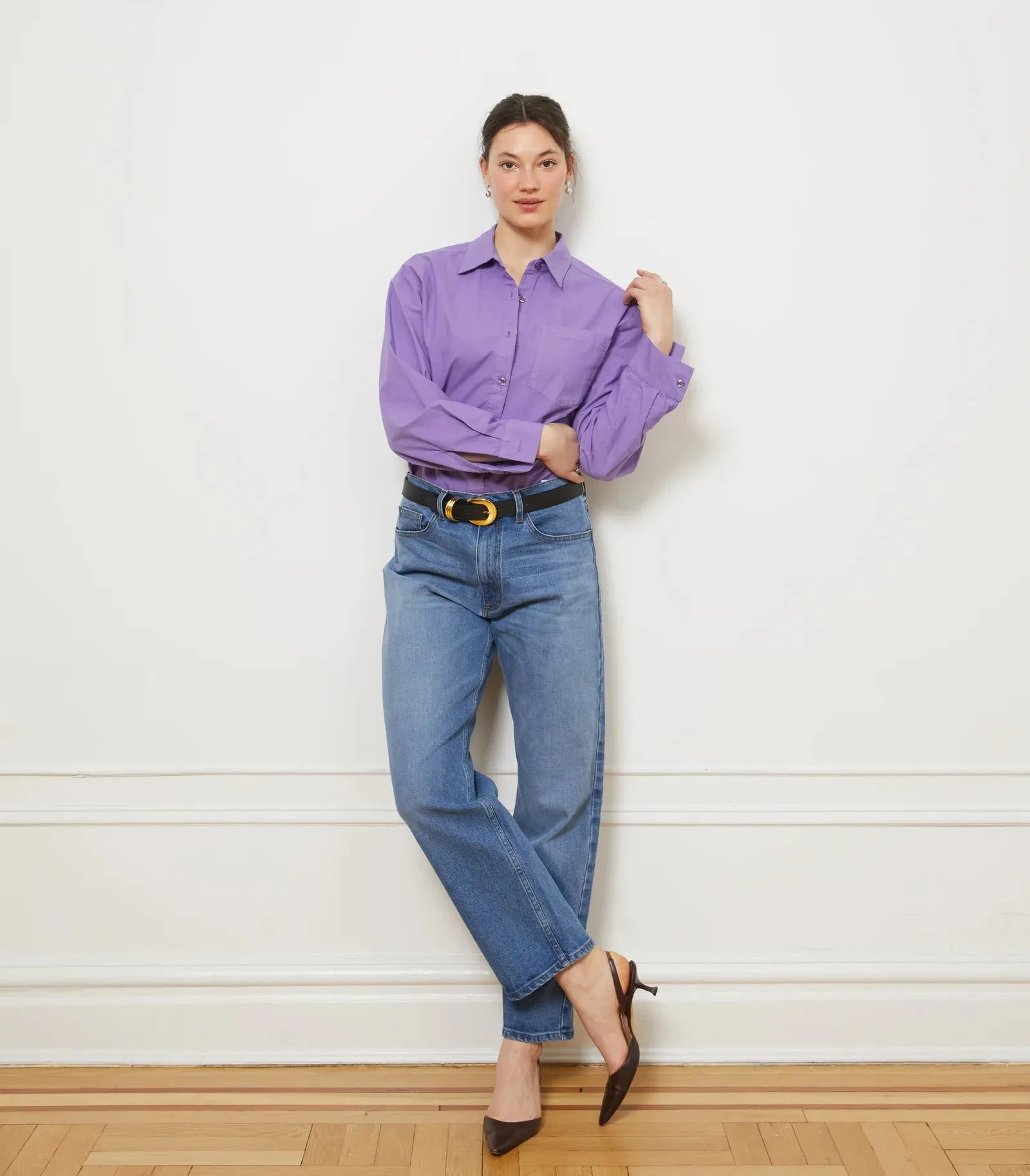 Diana Relaxed Button Up Shirt - Purple | Loup NYC