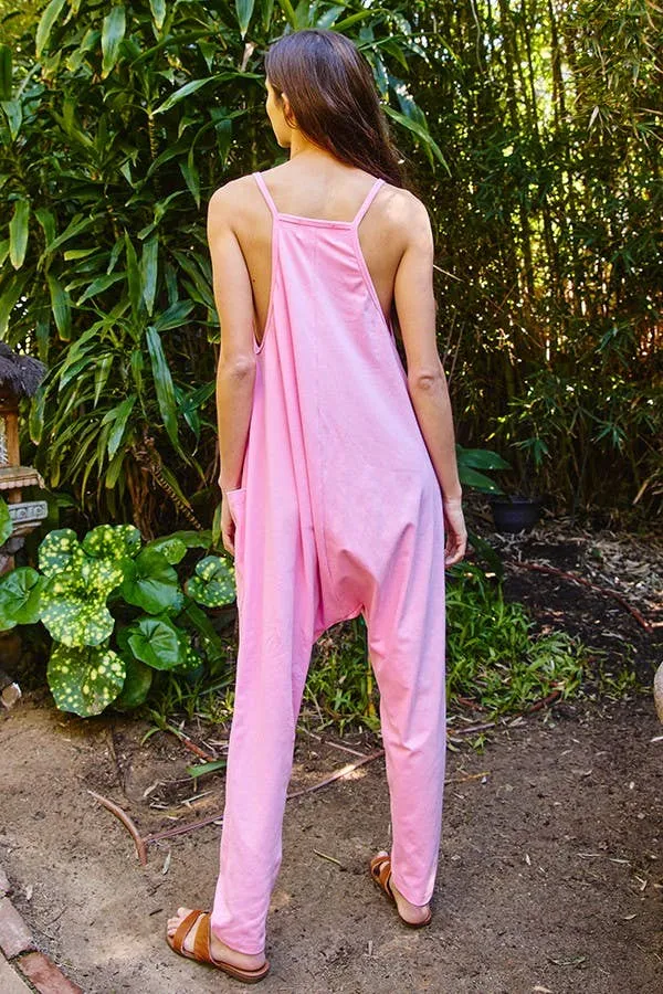 Drop Crotch V-neck Solid Jersey Jumpsuit