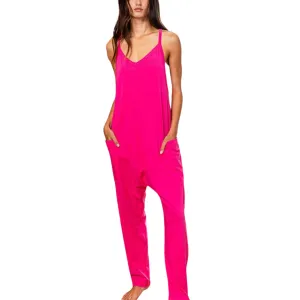 Drop Crotch V-neck Solid Jersey Jumpsuit