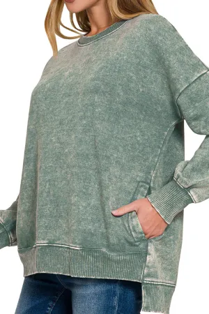 Easy Like Sunday Ash Jade Acid Wash Fleece Pullover