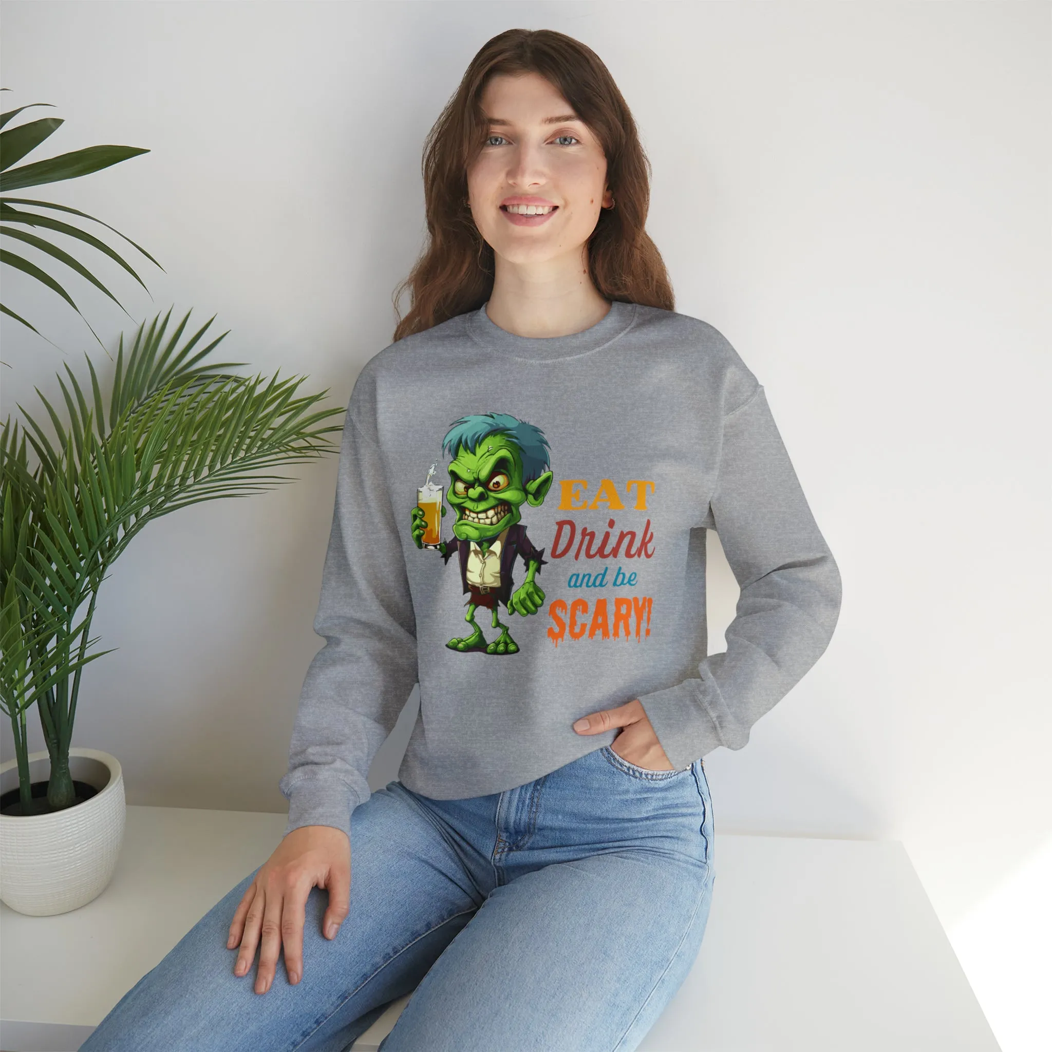 Eat Drink and Be Scary Sweatshirt, Spooky Halloween Sweatshirt, Funny Ghoul Sweatshirt, Fall Season Shirt, Unisex Heavy Blend Shirt