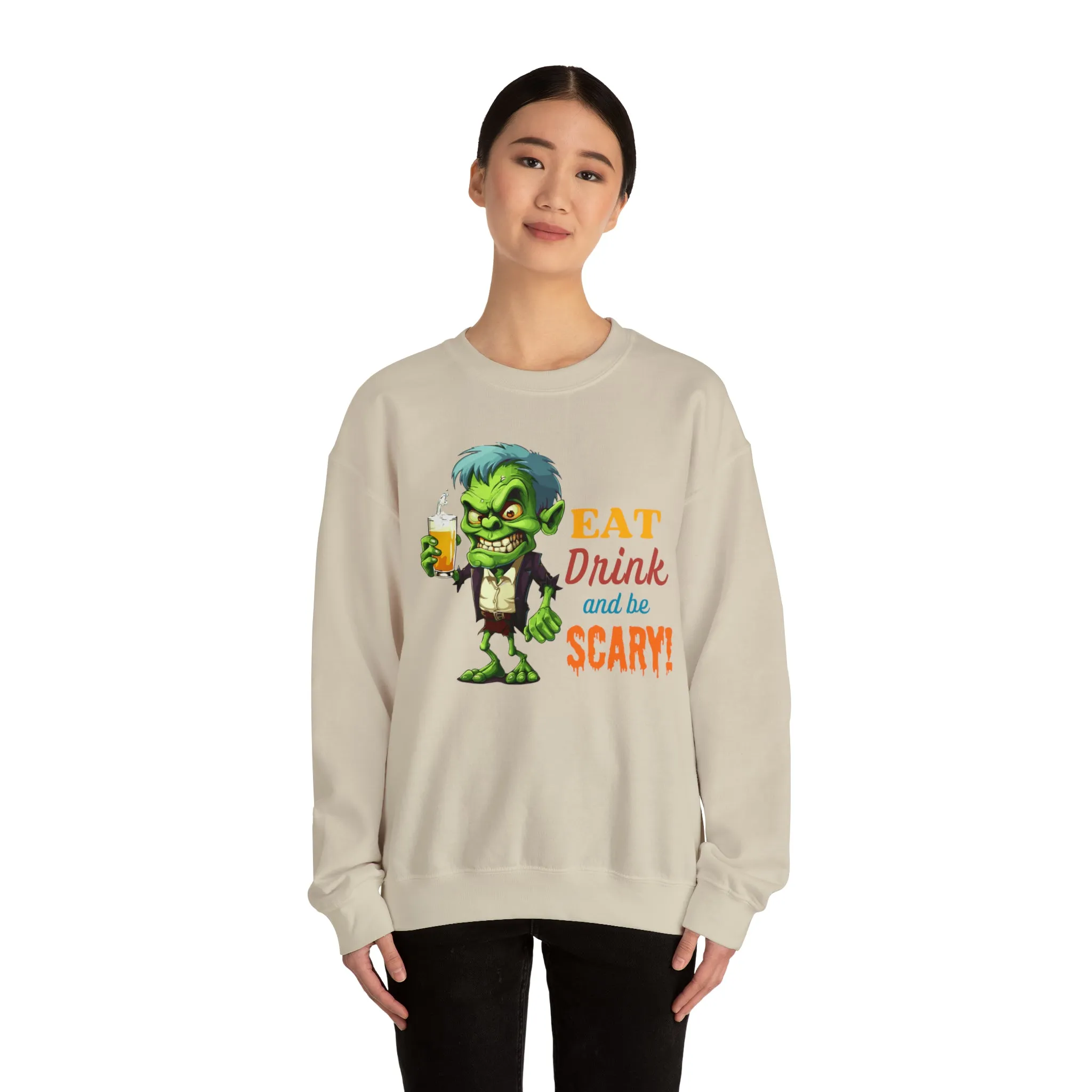 Eat Drink and Be Scary Sweatshirt, Spooky Halloween Sweatshirt, Funny Ghoul Sweatshirt, Fall Season Shirt, Unisex Heavy Blend Shirt