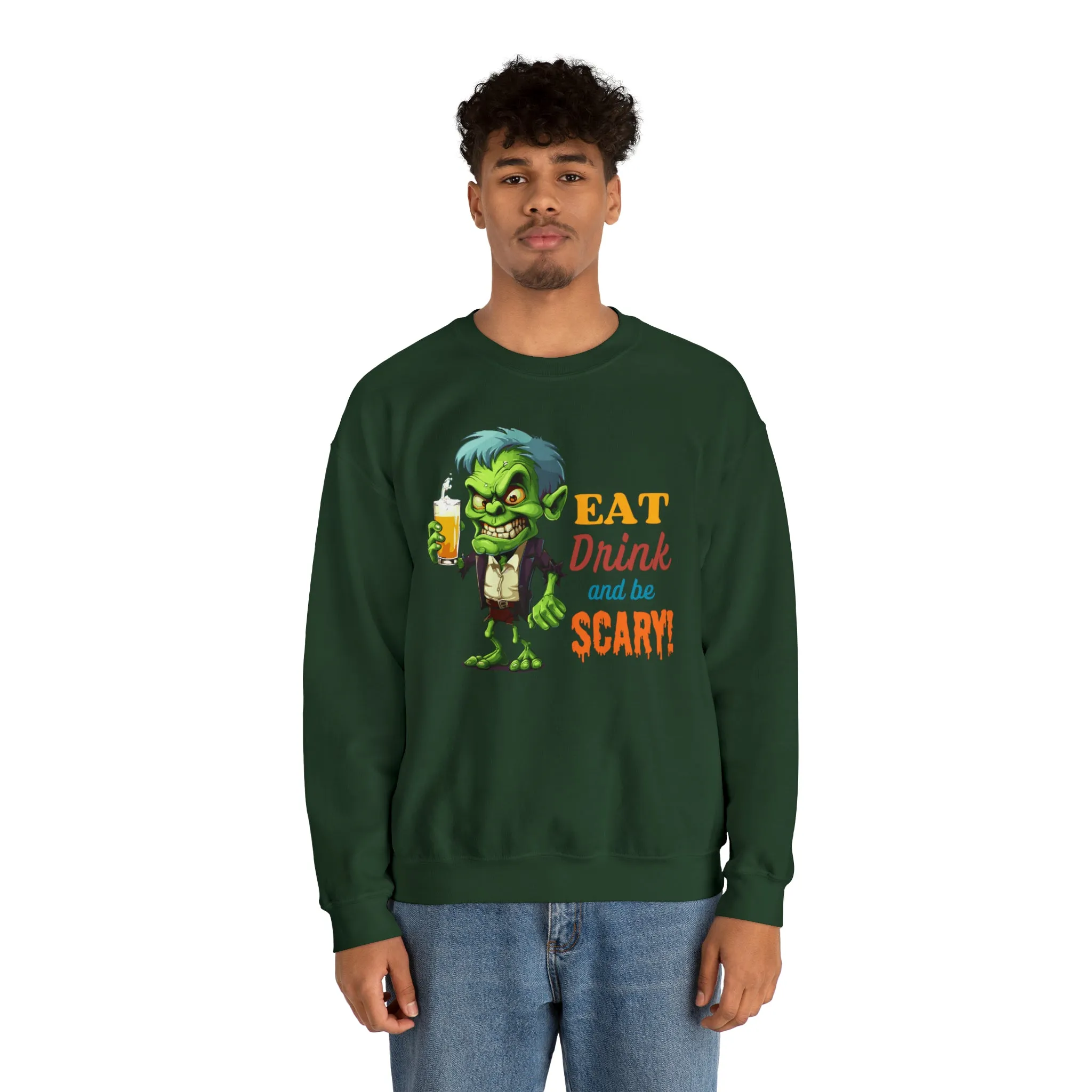 Eat Drink and Be Scary Sweatshirt, Spooky Halloween Sweatshirt, Funny Ghoul Sweatshirt, Fall Season Shirt, Unisex Heavy Blend Shirt