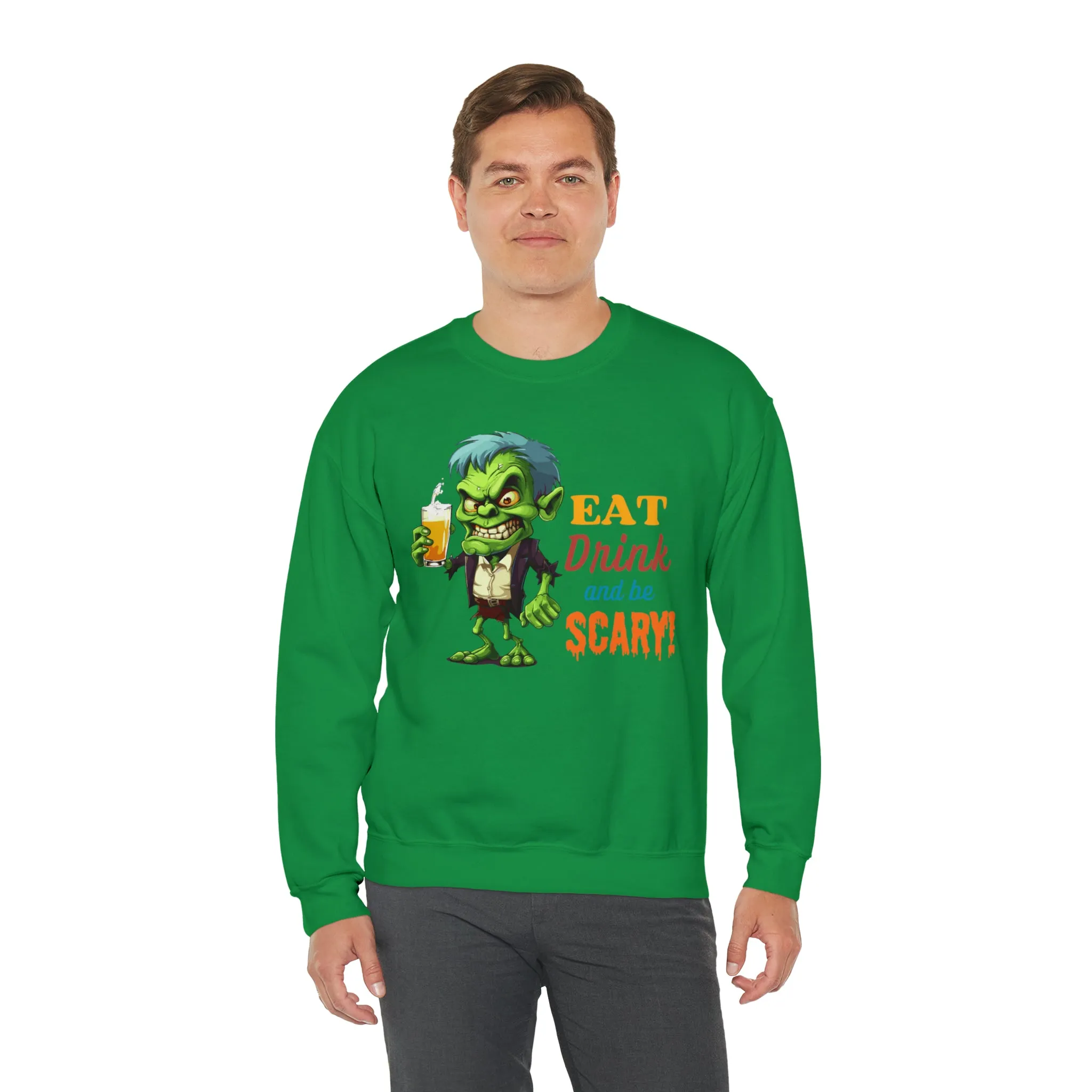 Eat Drink and Be Scary Sweatshirt, Spooky Halloween Sweatshirt, Funny Ghoul Sweatshirt, Fall Season Shirt, Unisex Heavy Blend Shirt