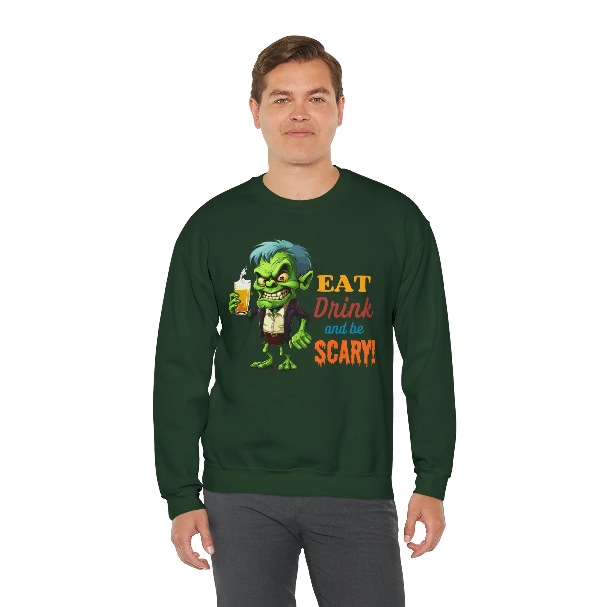 Eat Drink and Be Scary Sweatshirt, Spooky Halloween Sweatshirt, Funny Ghoul Sweatshirt, Fall Season Shirt, Unisex Heavy Blend Shirt