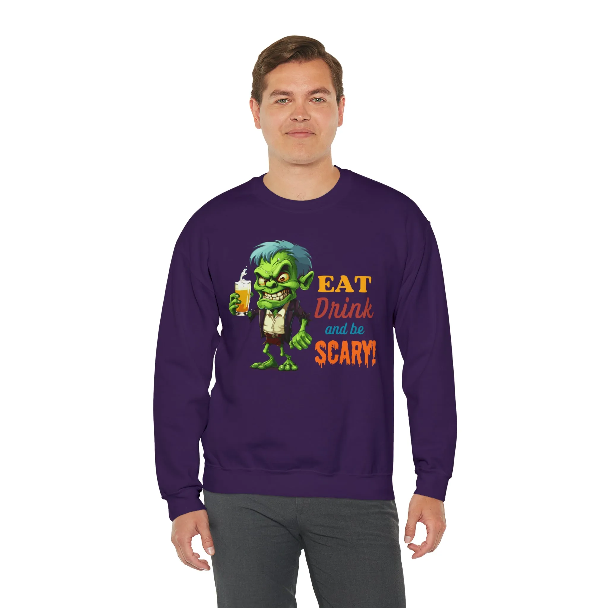 Eat Drink and Be Scary Sweatshirt, Spooky Halloween Sweatshirt, Funny Ghoul Sweatshirt, Fall Season Shirt, Unisex Heavy Blend Shirt