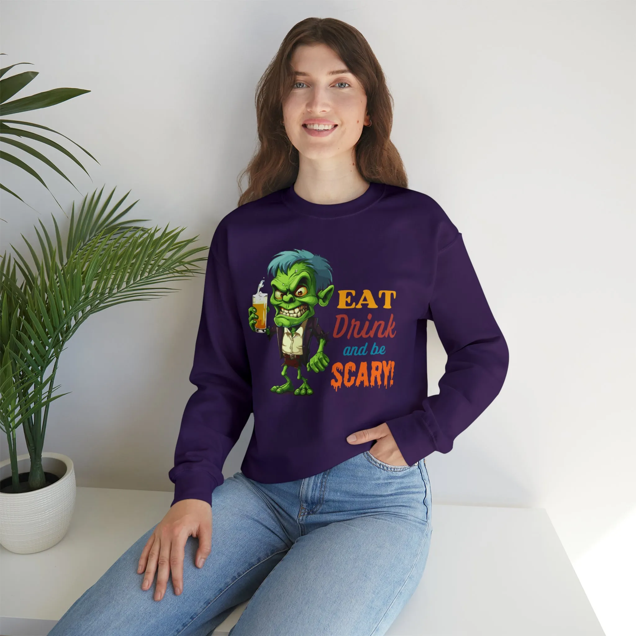 Eat Drink and Be Scary Sweatshirt, Spooky Halloween Sweatshirt, Funny Ghoul Sweatshirt, Fall Season Shirt, Unisex Heavy Blend Shirt