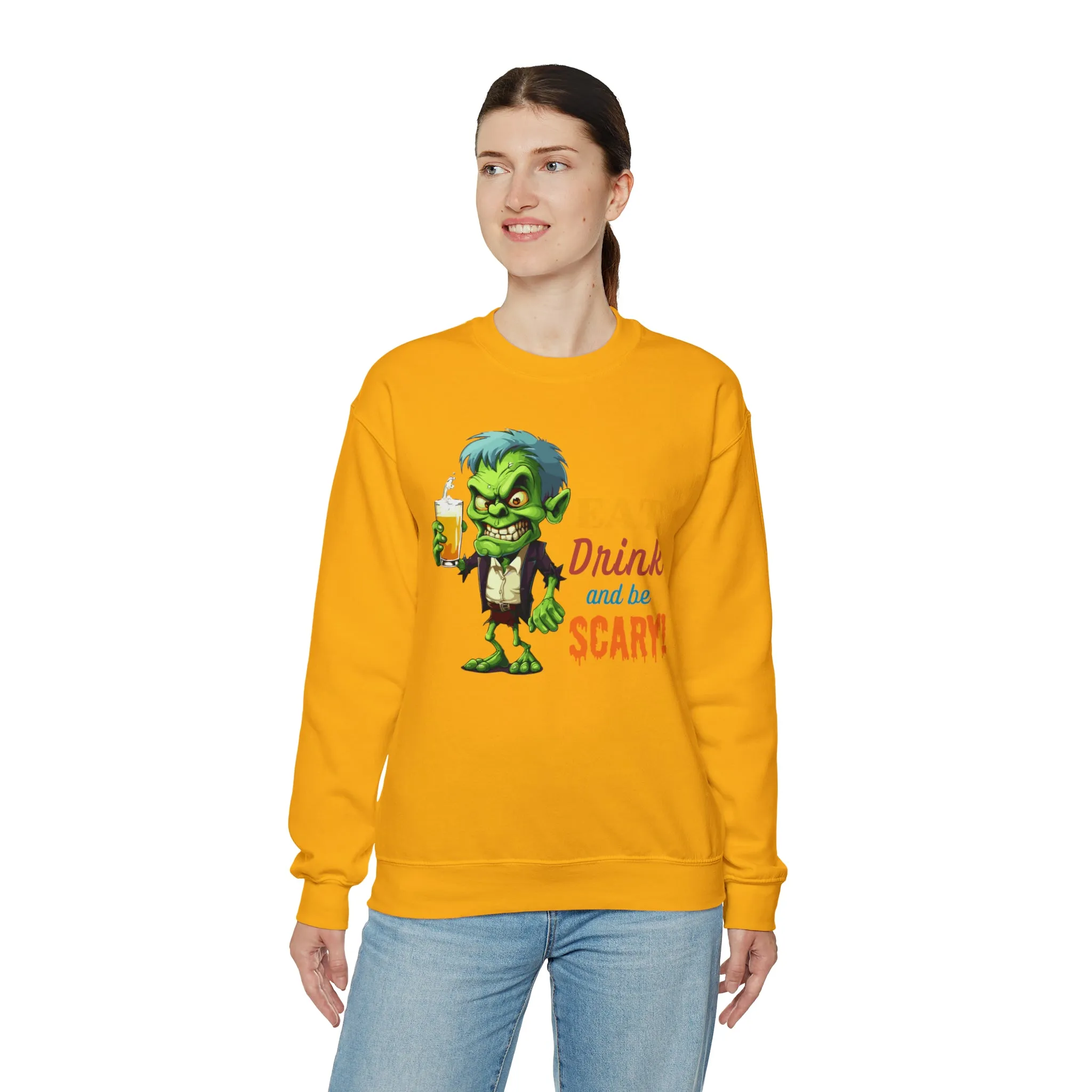 Eat Drink and Be Scary Sweatshirt, Spooky Halloween Sweatshirt, Funny Ghoul Sweatshirt, Fall Season Shirt, Unisex Heavy Blend Shirt
