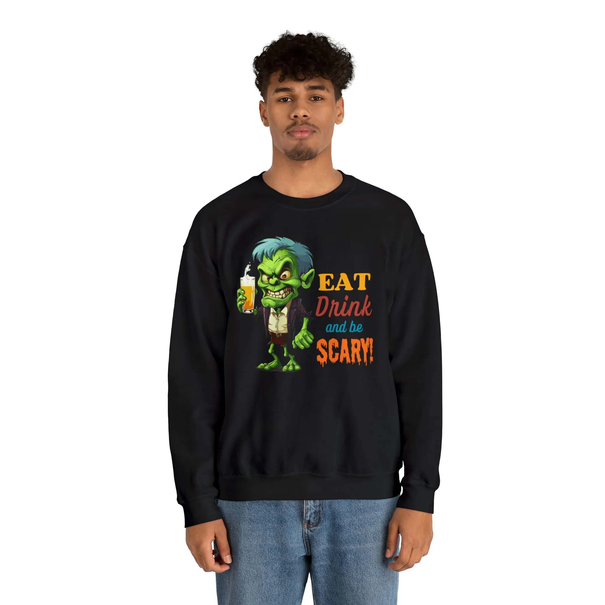 Eat Drink and Be Scary Sweatshirt, Spooky Halloween Sweatshirt, Funny Ghoul Sweatshirt, Fall Season Shirt, Unisex Heavy Blend Shirt