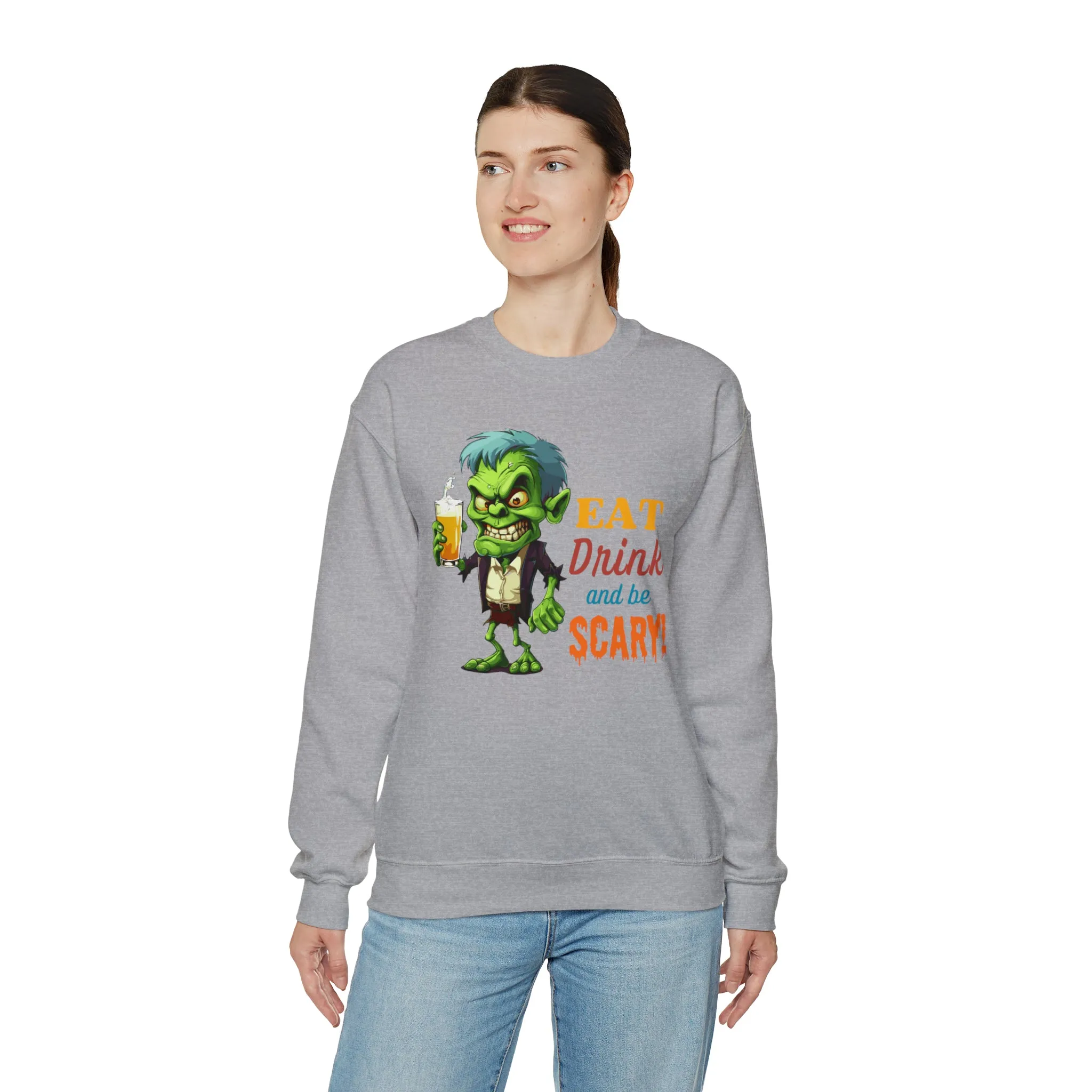 Eat Drink and Be Scary Sweatshirt, Spooky Halloween Sweatshirt, Funny Ghoul Sweatshirt, Fall Season Shirt, Unisex Heavy Blend Shirt