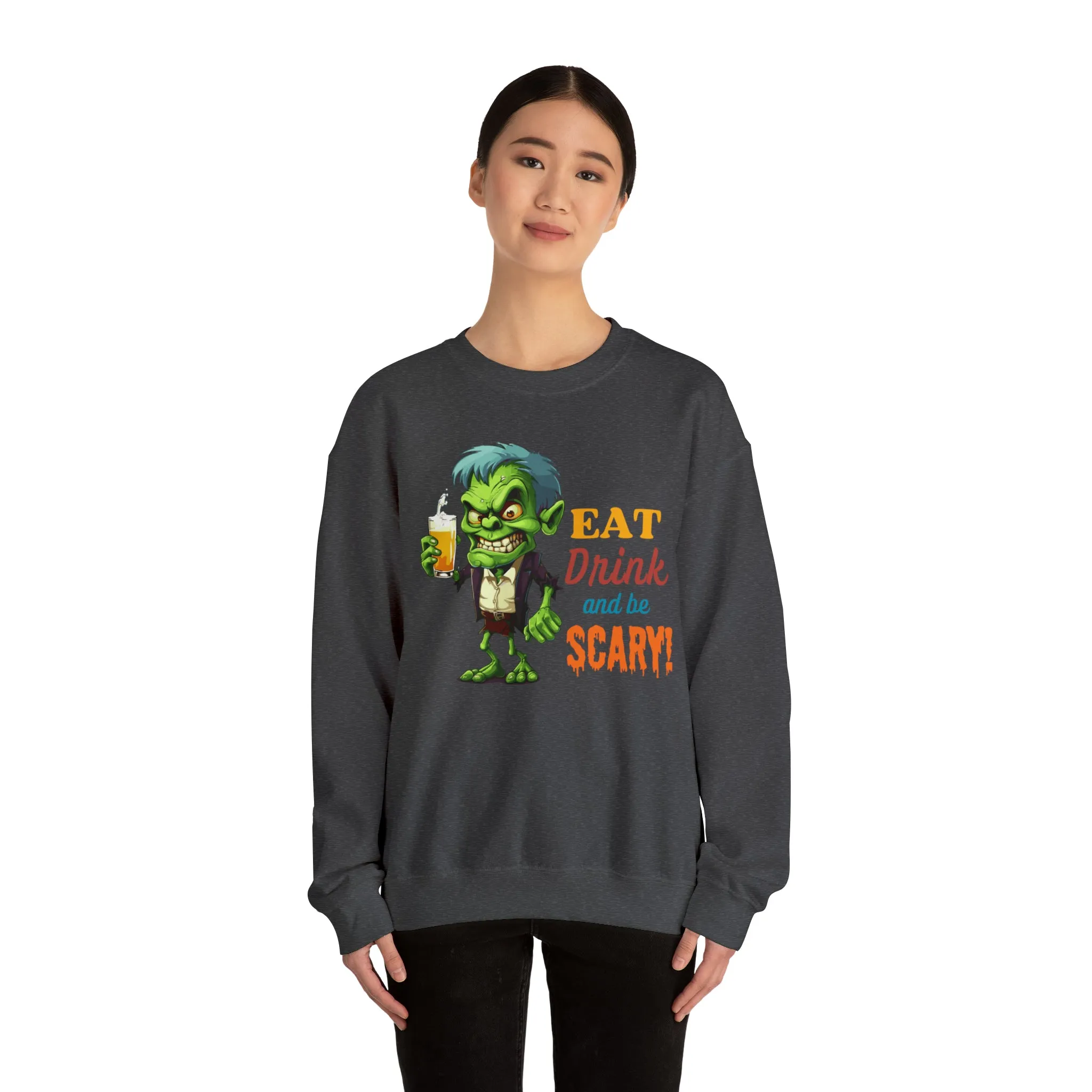 Eat Drink and Be Scary Sweatshirt, Spooky Halloween Sweatshirt, Funny Ghoul Sweatshirt, Fall Season Shirt, Unisex Heavy Blend Shirt