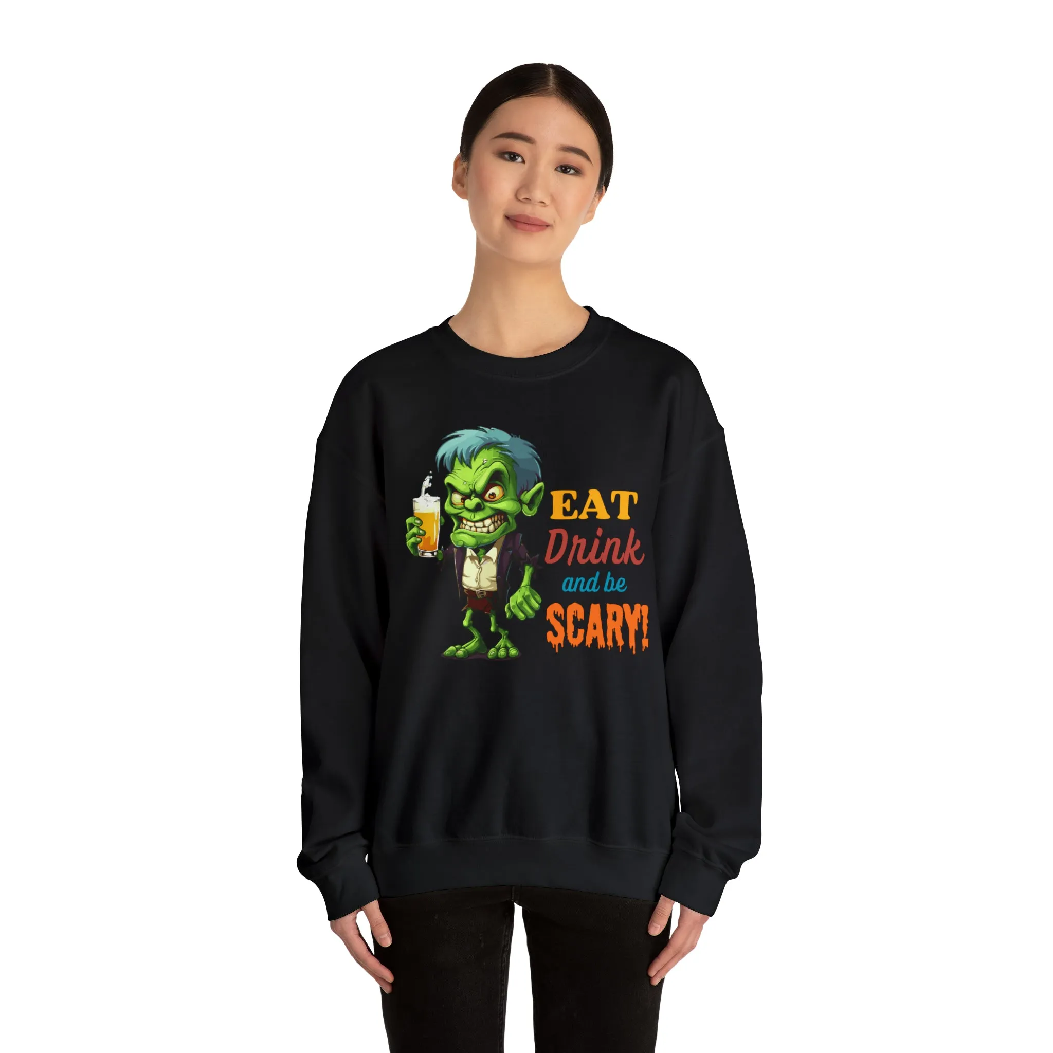 Eat Drink and Be Scary Sweatshirt, Spooky Halloween Sweatshirt, Funny Ghoul Sweatshirt, Fall Season Shirt, Unisex Heavy Blend Shirt