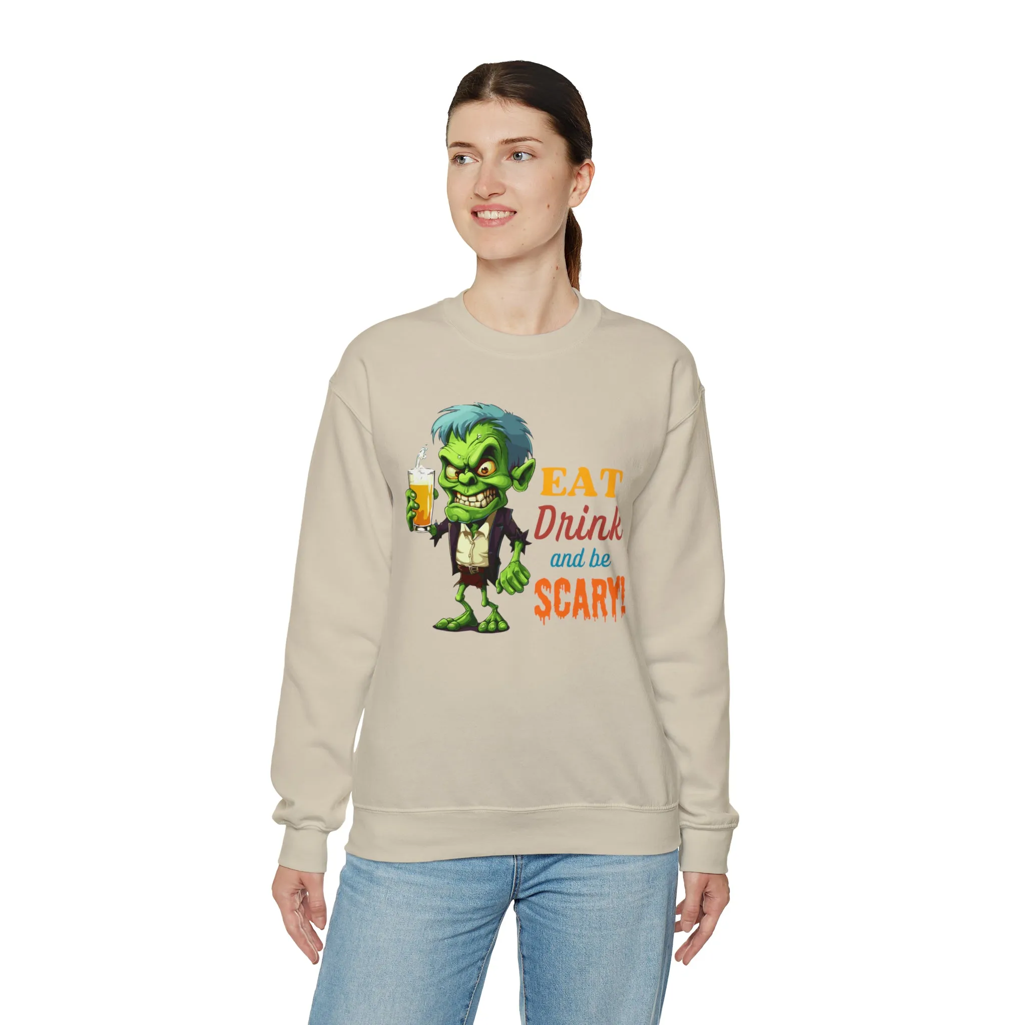 Eat Drink and Be Scary Sweatshirt, Spooky Halloween Sweatshirt, Funny Ghoul Sweatshirt, Fall Season Shirt, Unisex Heavy Blend Shirt