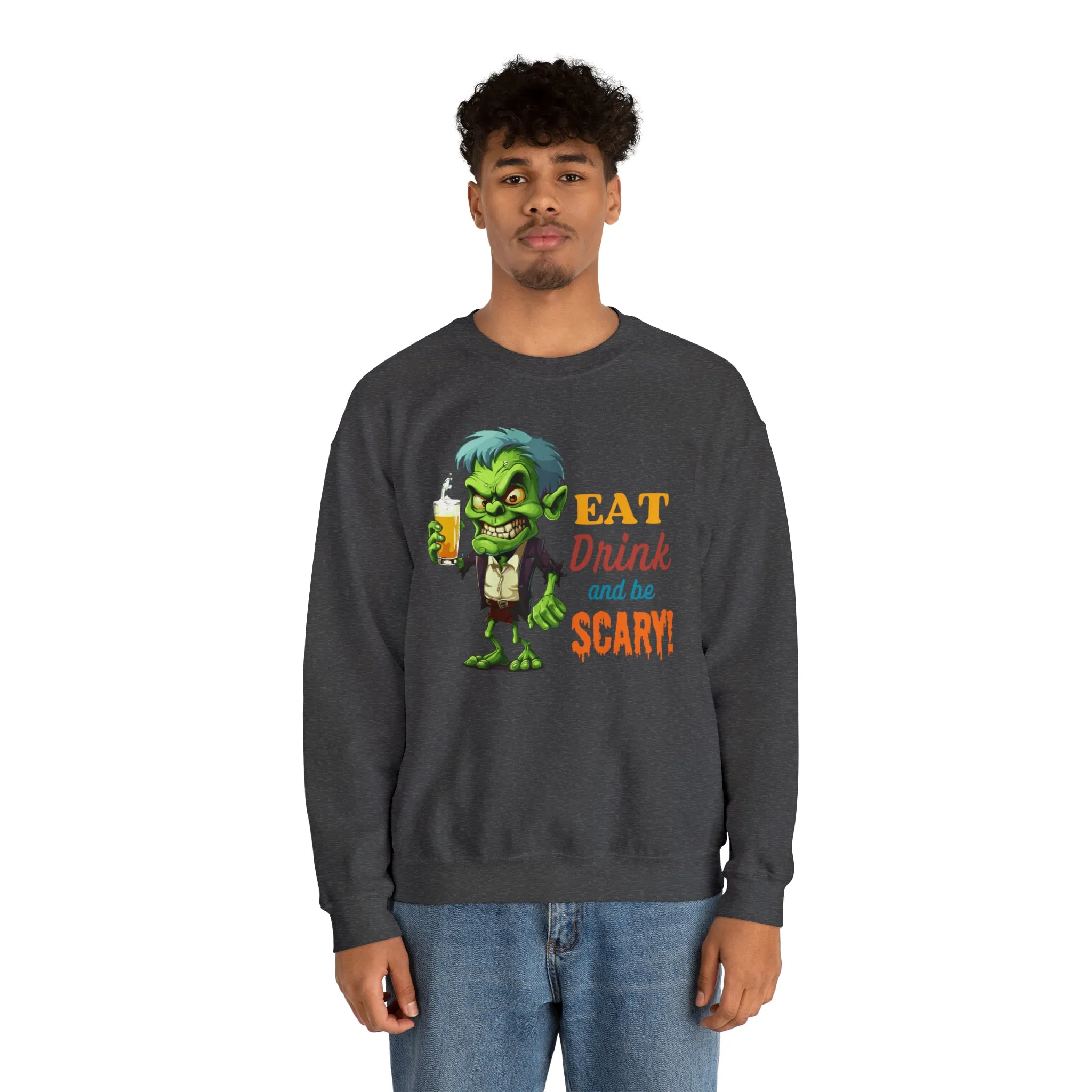 Eat Drink and Be Scary Sweatshirt, Spooky Halloween Sweatshirt, Funny Ghoul Sweatshirt, Fall Season Shirt, Unisex Heavy Blend Shirt