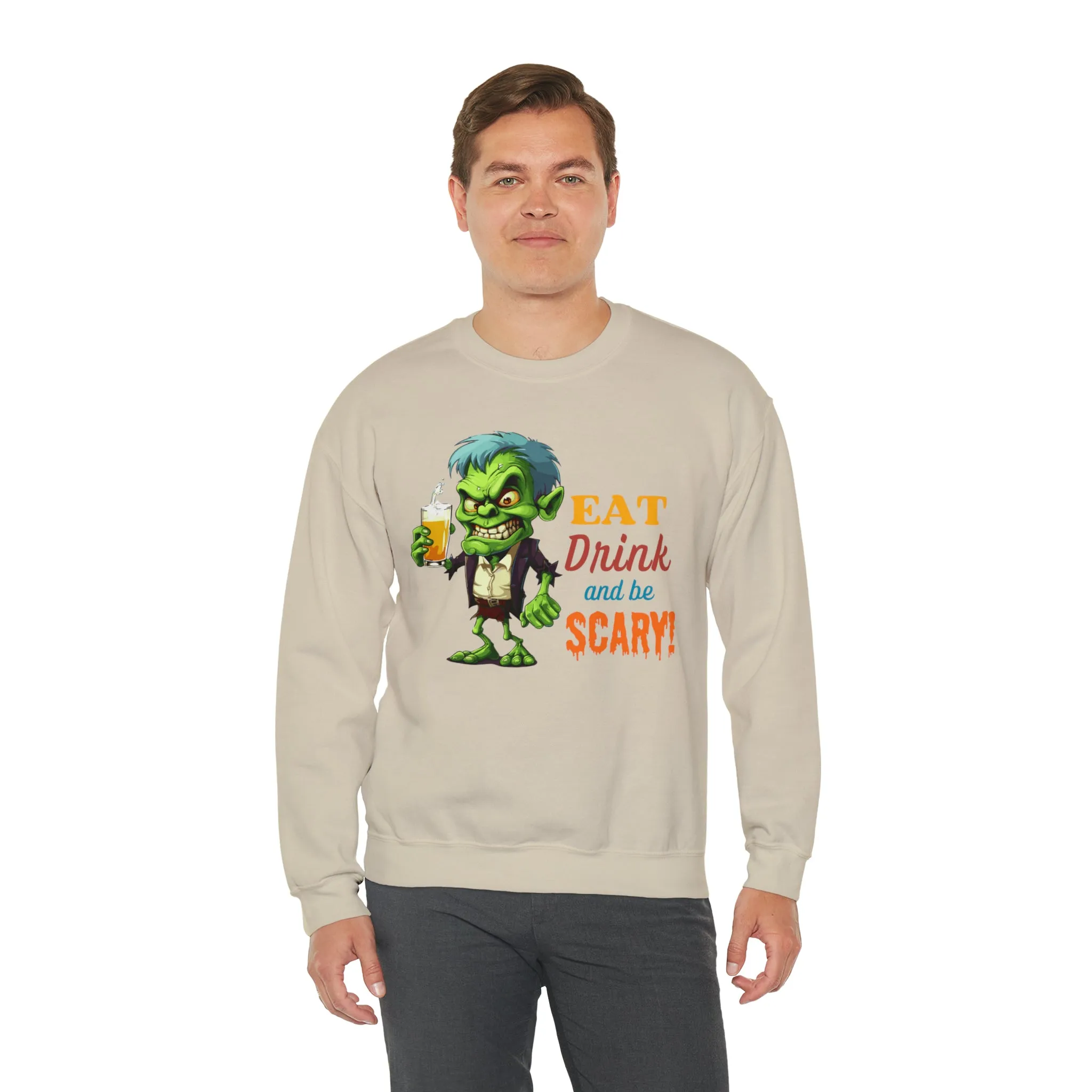 Eat Drink and Be Scary Sweatshirt, Spooky Halloween Sweatshirt, Funny Ghoul Sweatshirt, Fall Season Shirt, Unisex Heavy Blend Shirt