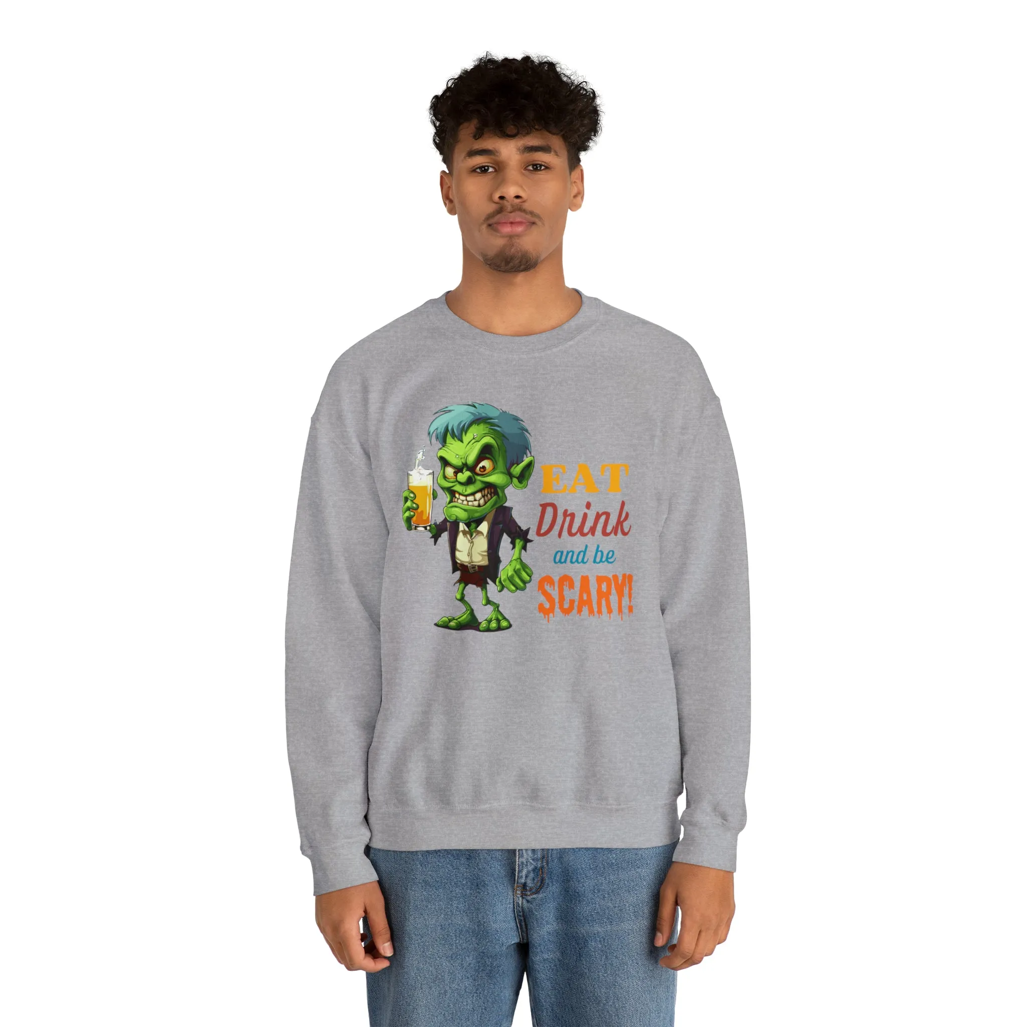 Eat Drink and Be Scary Sweatshirt, Spooky Halloween Sweatshirt, Funny Ghoul Sweatshirt, Fall Season Shirt, Unisex Heavy Blend Shirt
