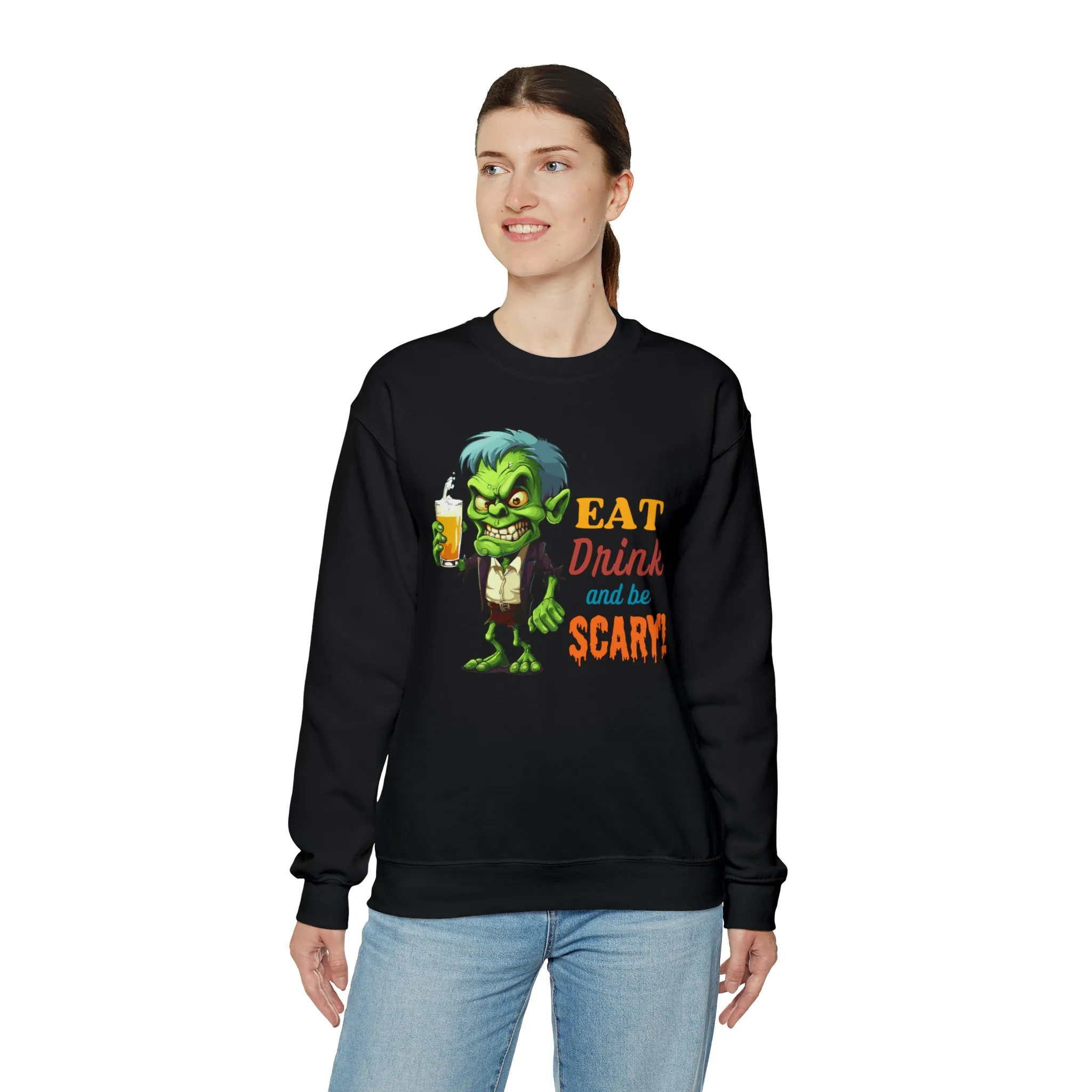 Eat Drink and Be Scary Sweatshirt, Spooky Halloween Sweatshirt, Funny Ghoul Sweatshirt, Fall Season Shirt, Unisex Heavy Blend Shirt