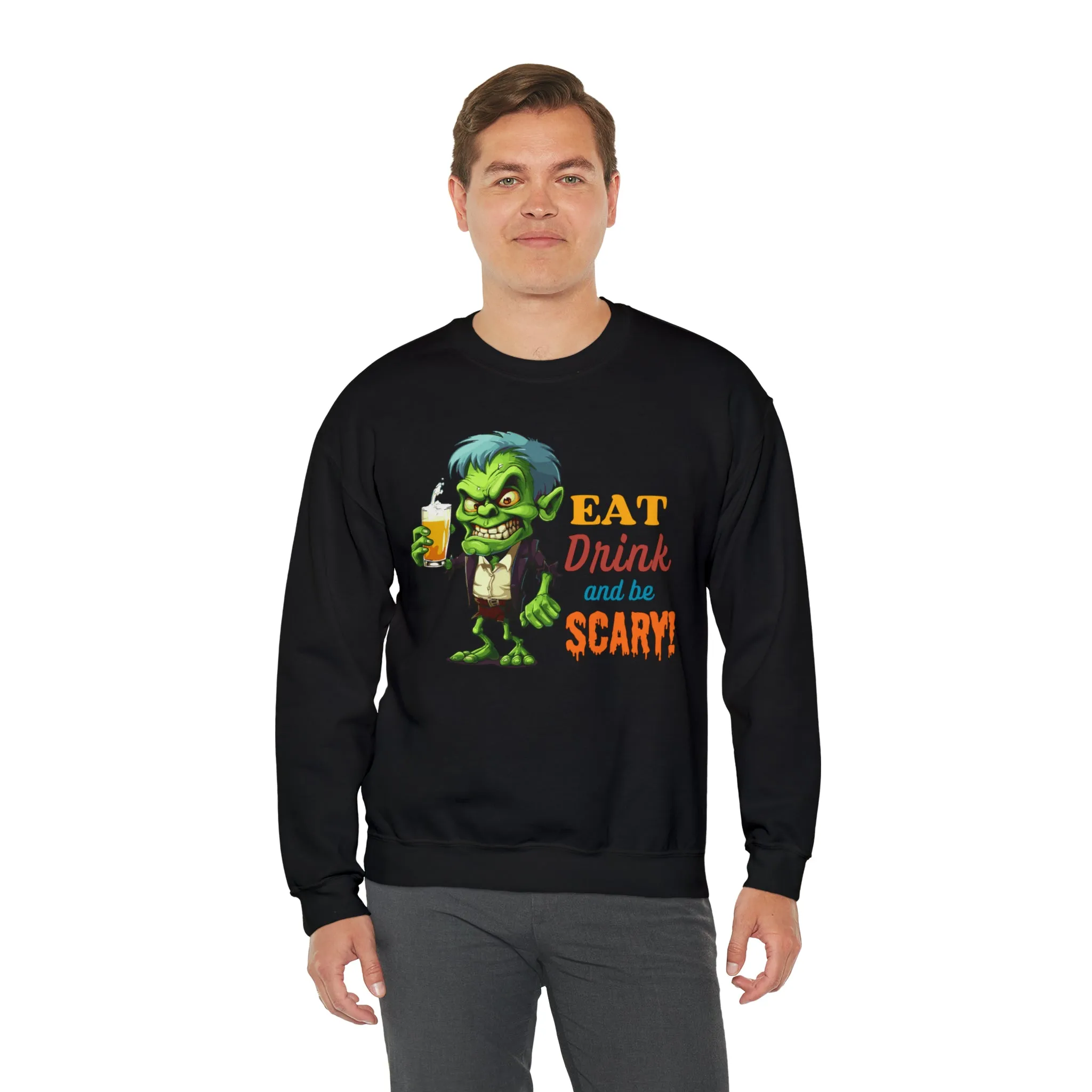 Eat Drink and Be Scary Sweatshirt, Spooky Halloween Sweatshirt, Funny Ghoul Sweatshirt, Fall Season Shirt, Unisex Heavy Blend Shirt