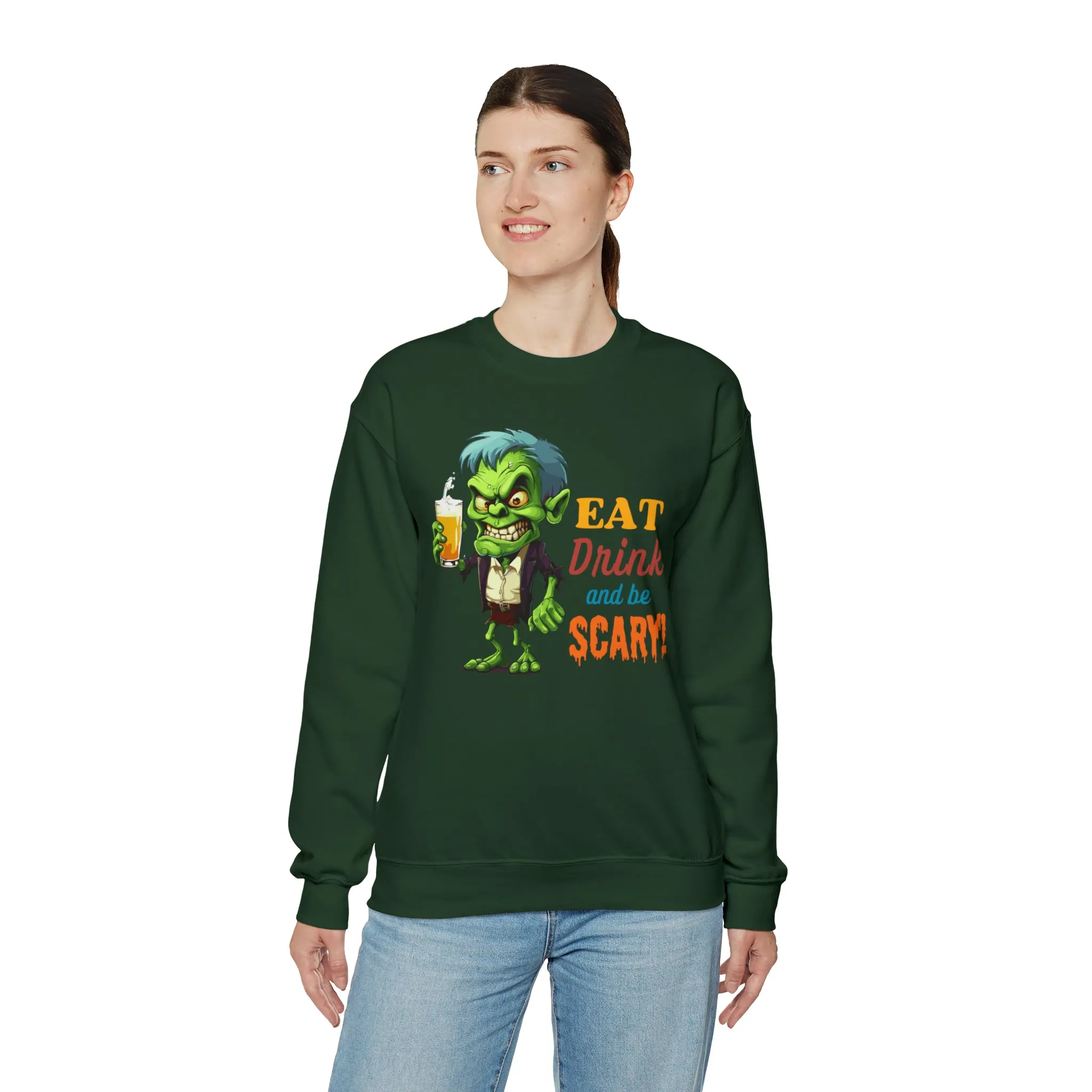 Eat Drink and Be Scary Sweatshirt, Spooky Halloween Sweatshirt, Funny Ghoul Sweatshirt, Fall Season Shirt, Unisex Heavy Blend Shirt