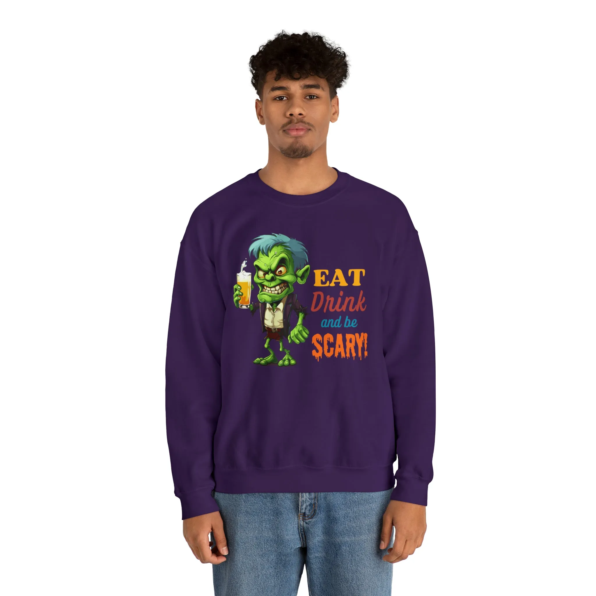 Eat Drink and Be Scary Sweatshirt, Spooky Halloween Sweatshirt, Funny Ghoul Sweatshirt, Fall Season Shirt, Unisex Heavy Blend Shirt