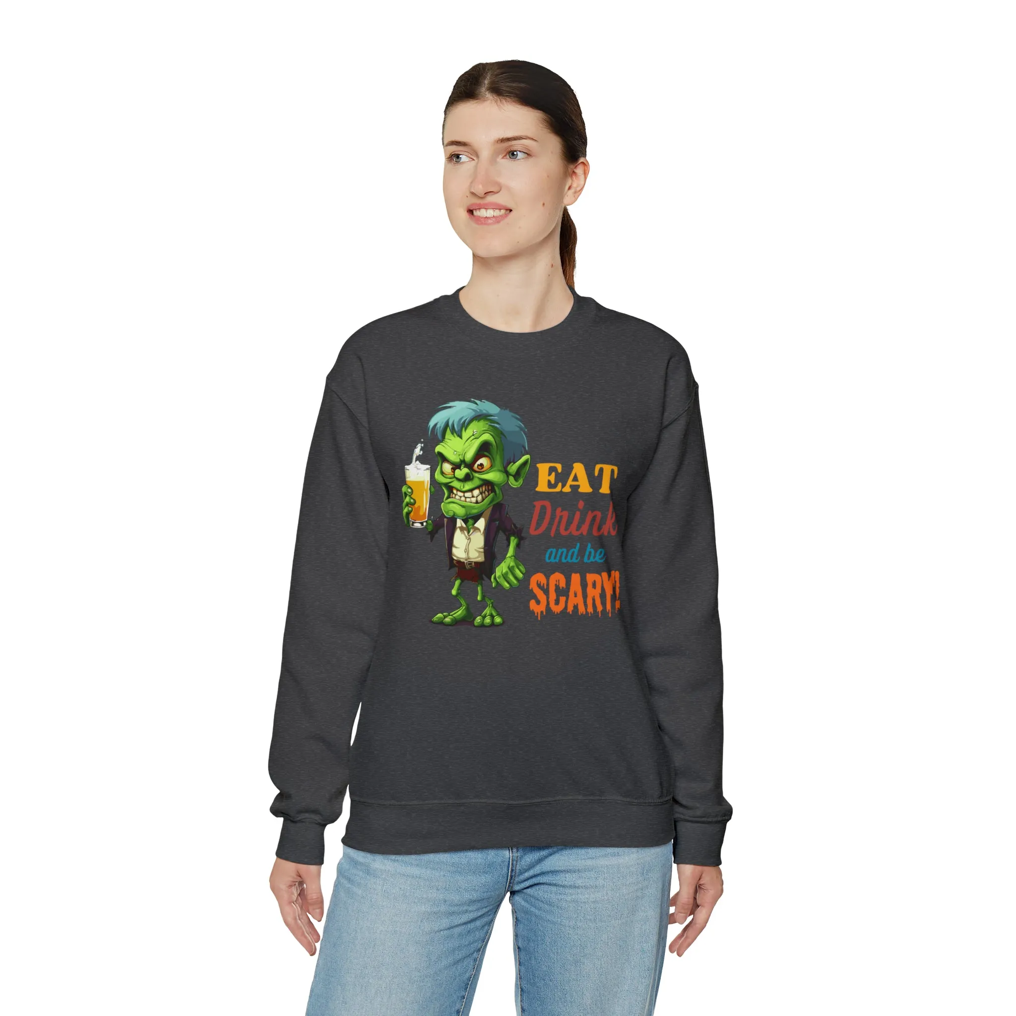 Eat Drink and Be Scary Sweatshirt, Spooky Halloween Sweatshirt, Funny Ghoul Sweatshirt, Fall Season Shirt, Unisex Heavy Blend Shirt