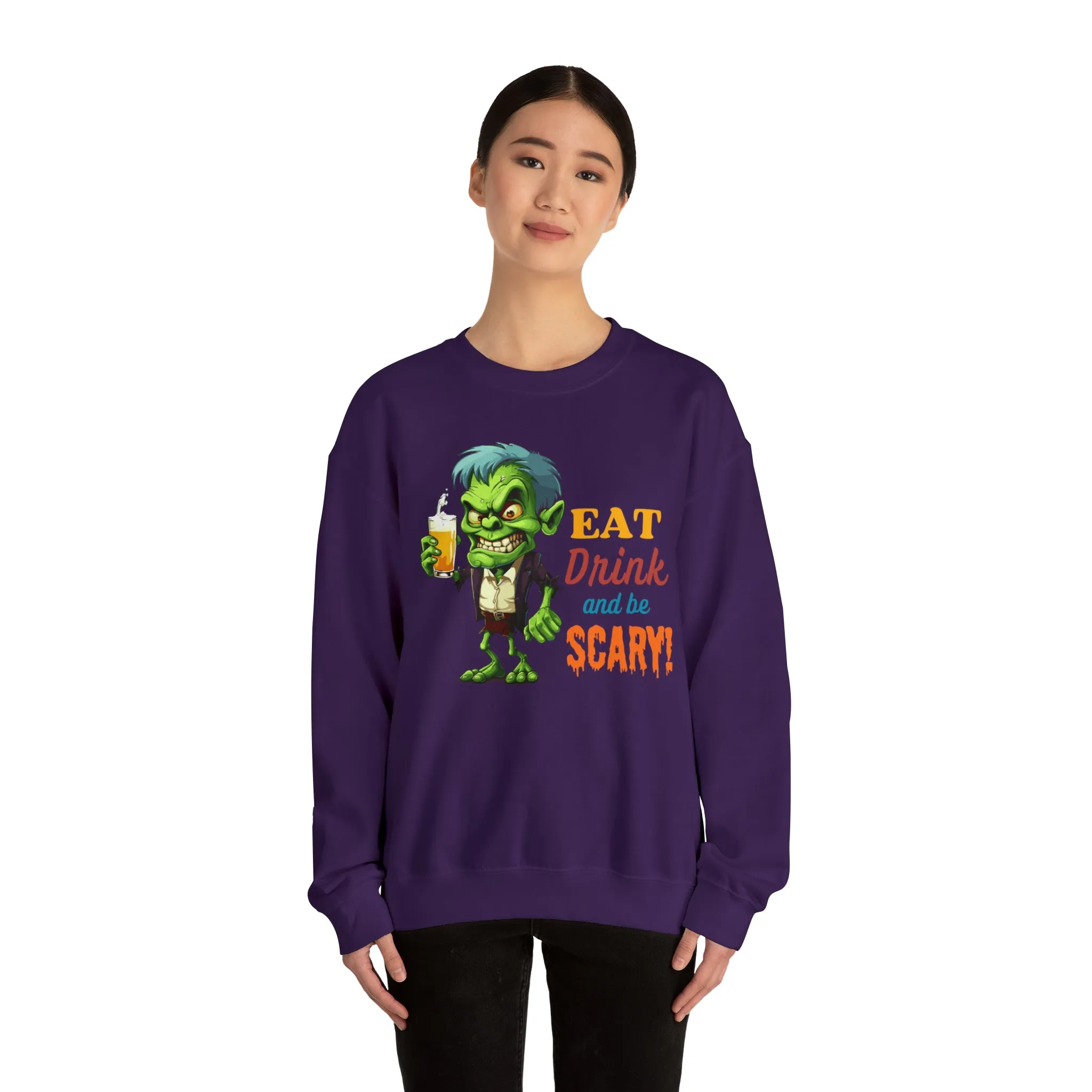 Eat Drink and Be Scary Sweatshirt, Spooky Halloween Sweatshirt, Funny Ghoul Sweatshirt, Fall Season Shirt, Unisex Heavy Blend Shirt