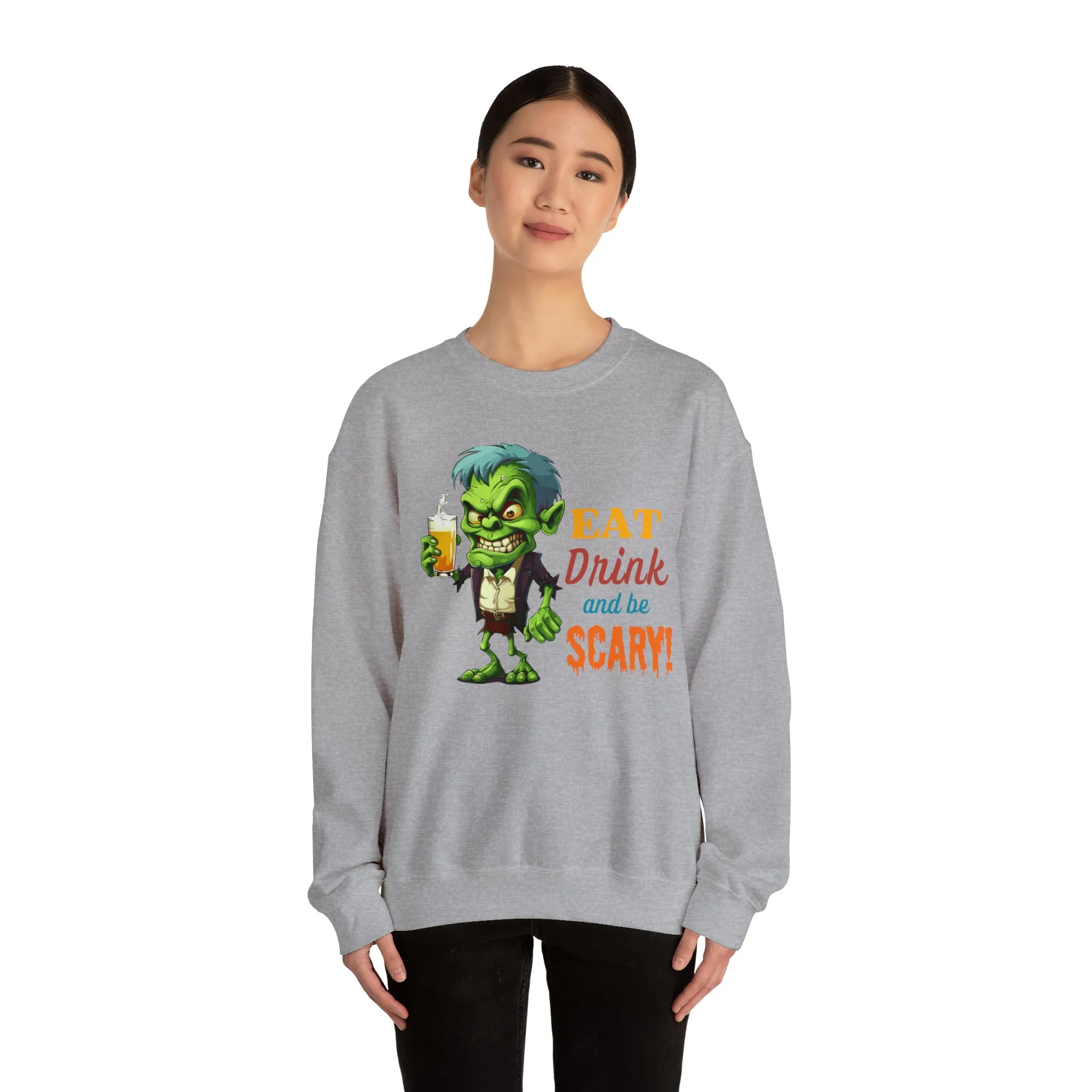 Eat Drink and Be Scary Sweatshirt, Spooky Halloween Sweatshirt, Funny Ghoul Sweatshirt, Fall Season Shirt, Unisex Heavy Blend Shirt
