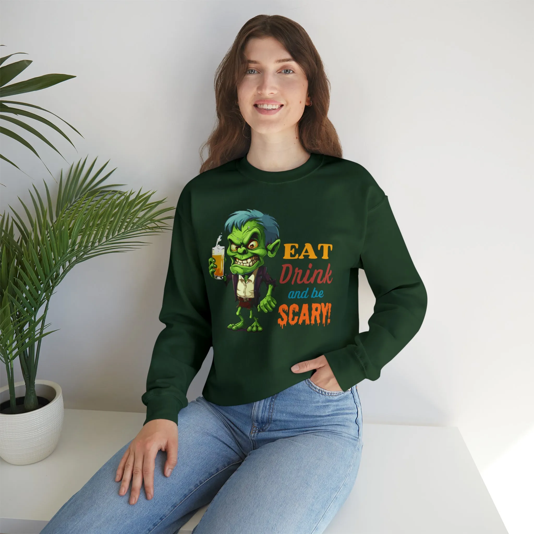 Eat Drink and Be Scary Sweatshirt, Spooky Halloween Sweatshirt, Funny Ghoul Sweatshirt, Fall Season Shirt, Unisex Heavy Blend Shirt