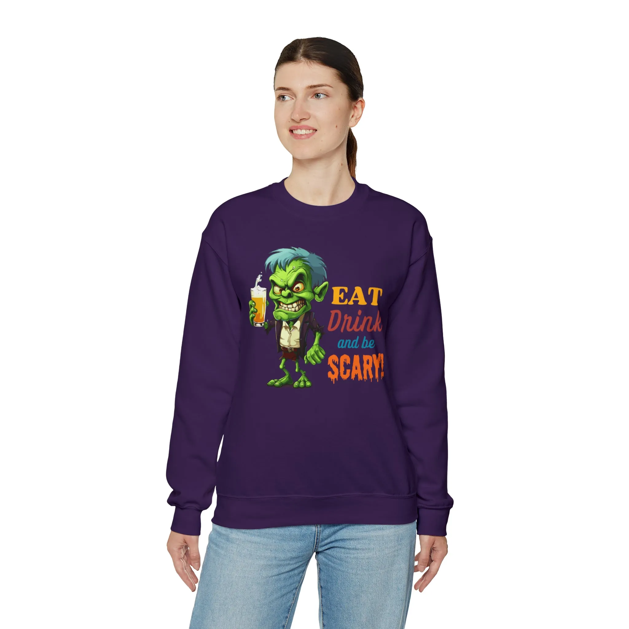 Eat Drink and Be Scary Sweatshirt, Spooky Halloween Sweatshirt, Funny Ghoul Sweatshirt, Fall Season Shirt, Unisex Heavy Blend Shirt
