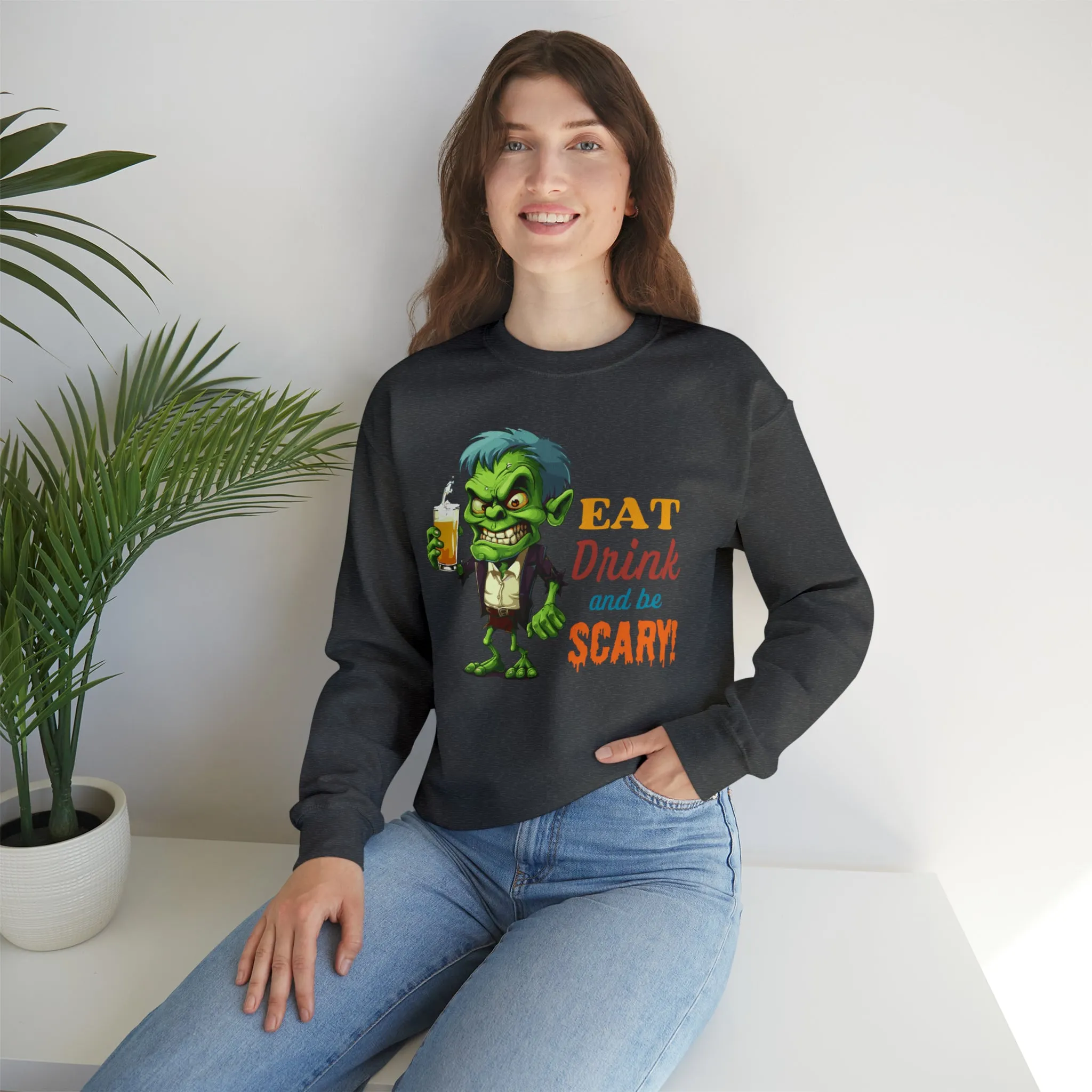 Eat Drink and Be Scary Sweatshirt, Spooky Halloween Sweatshirt, Funny Ghoul Sweatshirt, Fall Season Shirt, Unisex Heavy Blend Shirt