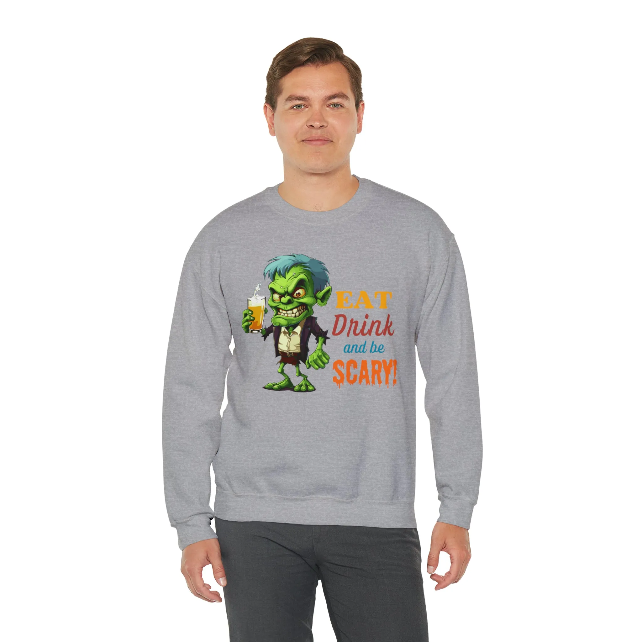 Eat Drink and Be Scary Sweatshirt, Spooky Halloween Sweatshirt, Funny Ghoul Sweatshirt, Fall Season Shirt, Unisex Heavy Blend Shirt