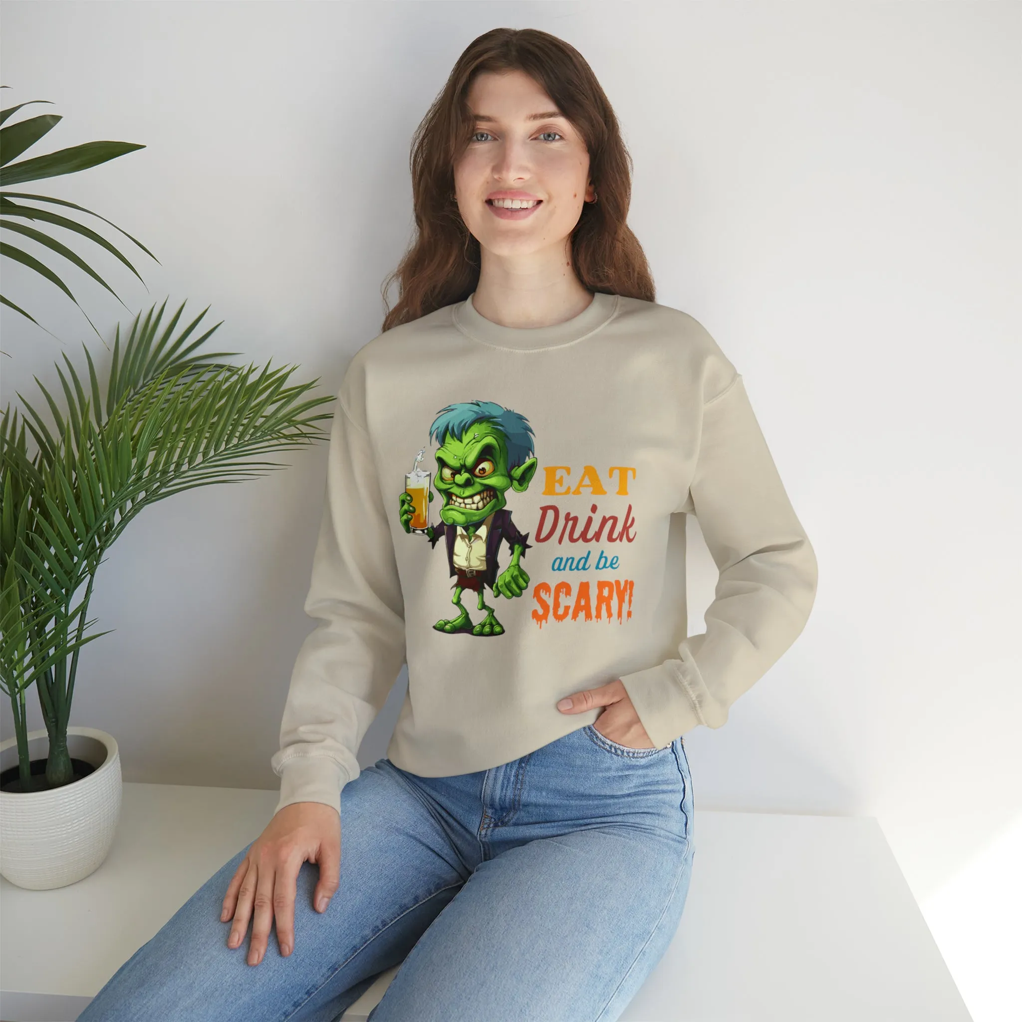 Eat Drink and Be Scary Sweatshirt, Spooky Halloween Sweatshirt, Funny Ghoul Sweatshirt, Fall Season Shirt, Unisex Heavy Blend Shirt