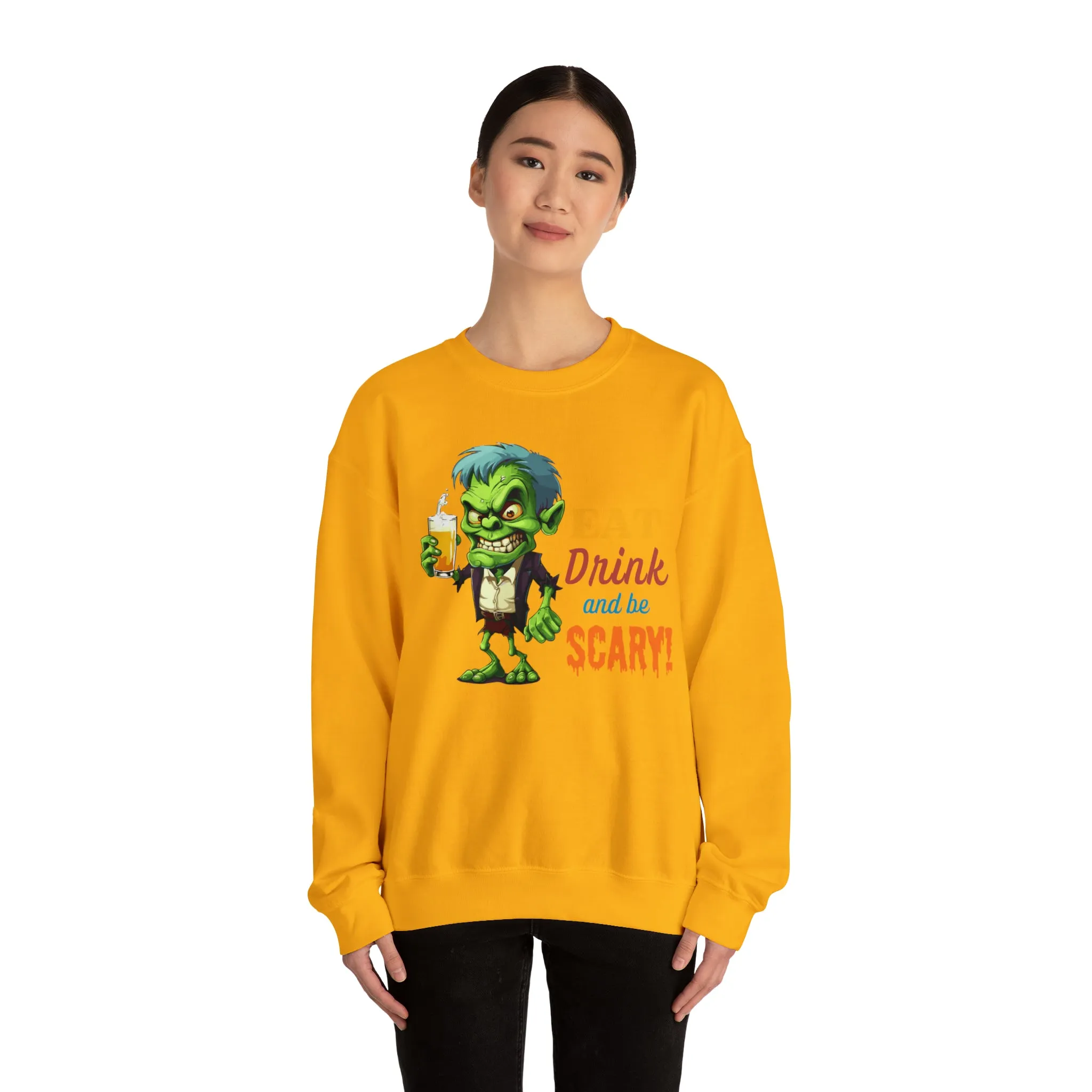 Eat Drink and Be Scary Sweatshirt, Spooky Halloween Sweatshirt, Funny Ghoul Sweatshirt, Fall Season Shirt, Unisex Heavy Blend Shirt