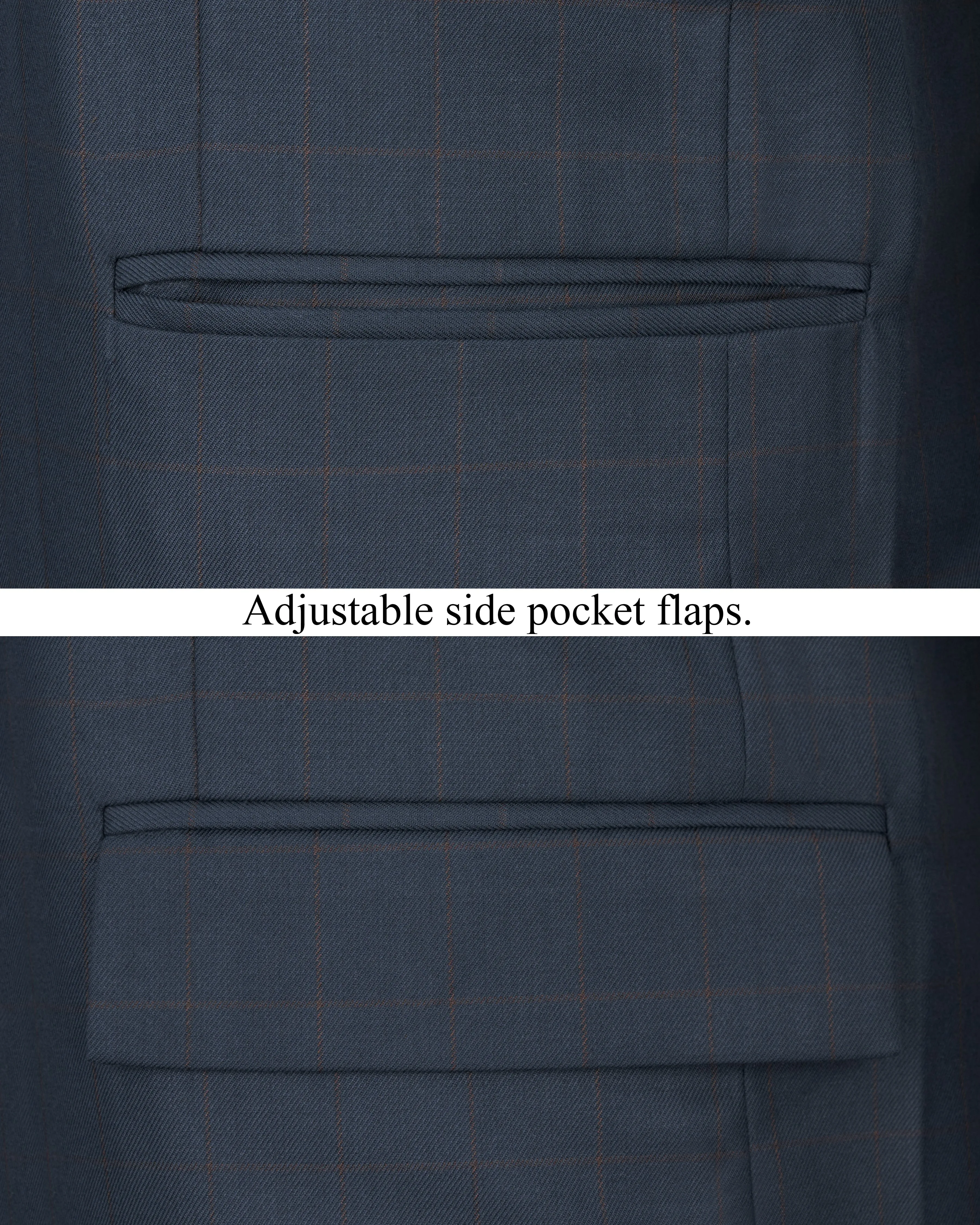 Ebony Clay Blue Windowpane Cross Buttoned Bandhgaala Blazer